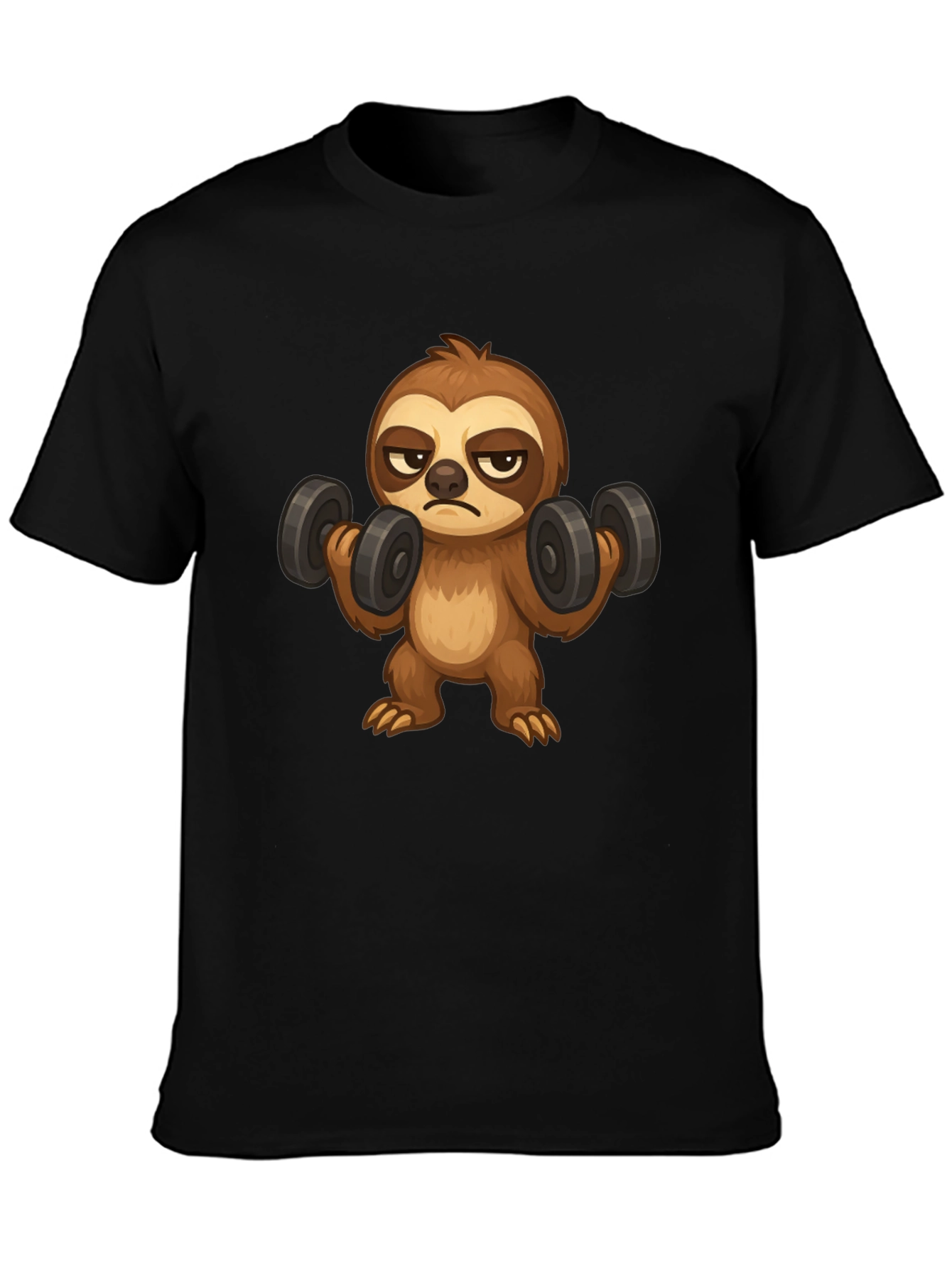 Black Sloth Lifting Weights Graphic T-Shirt view 3