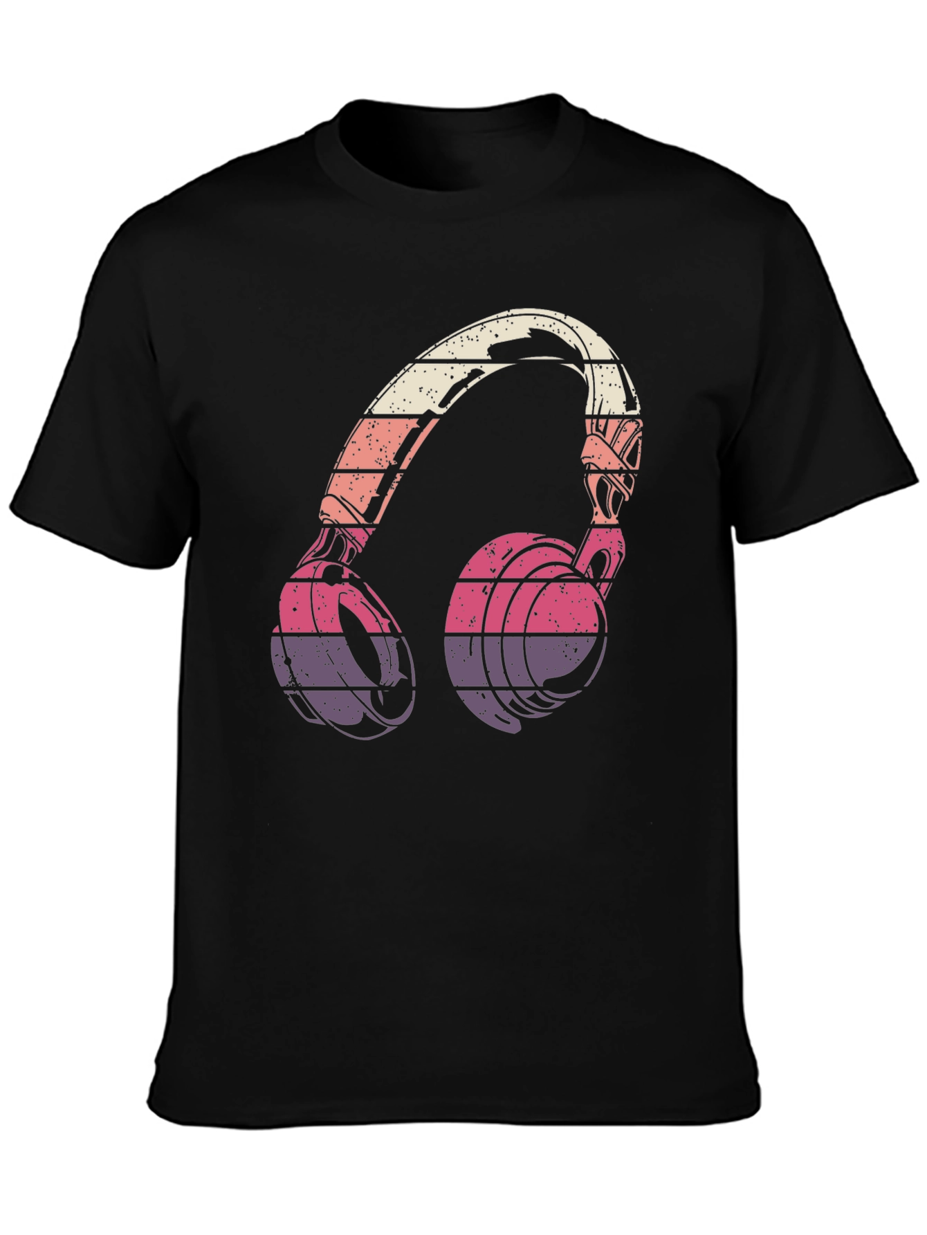 Black Retro Headphones Graphic T-Shirt view 3