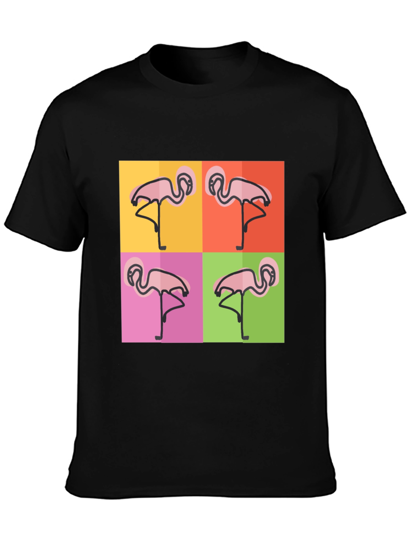 Black Funky Flamingo Pop Art Black T-Shirt view 3