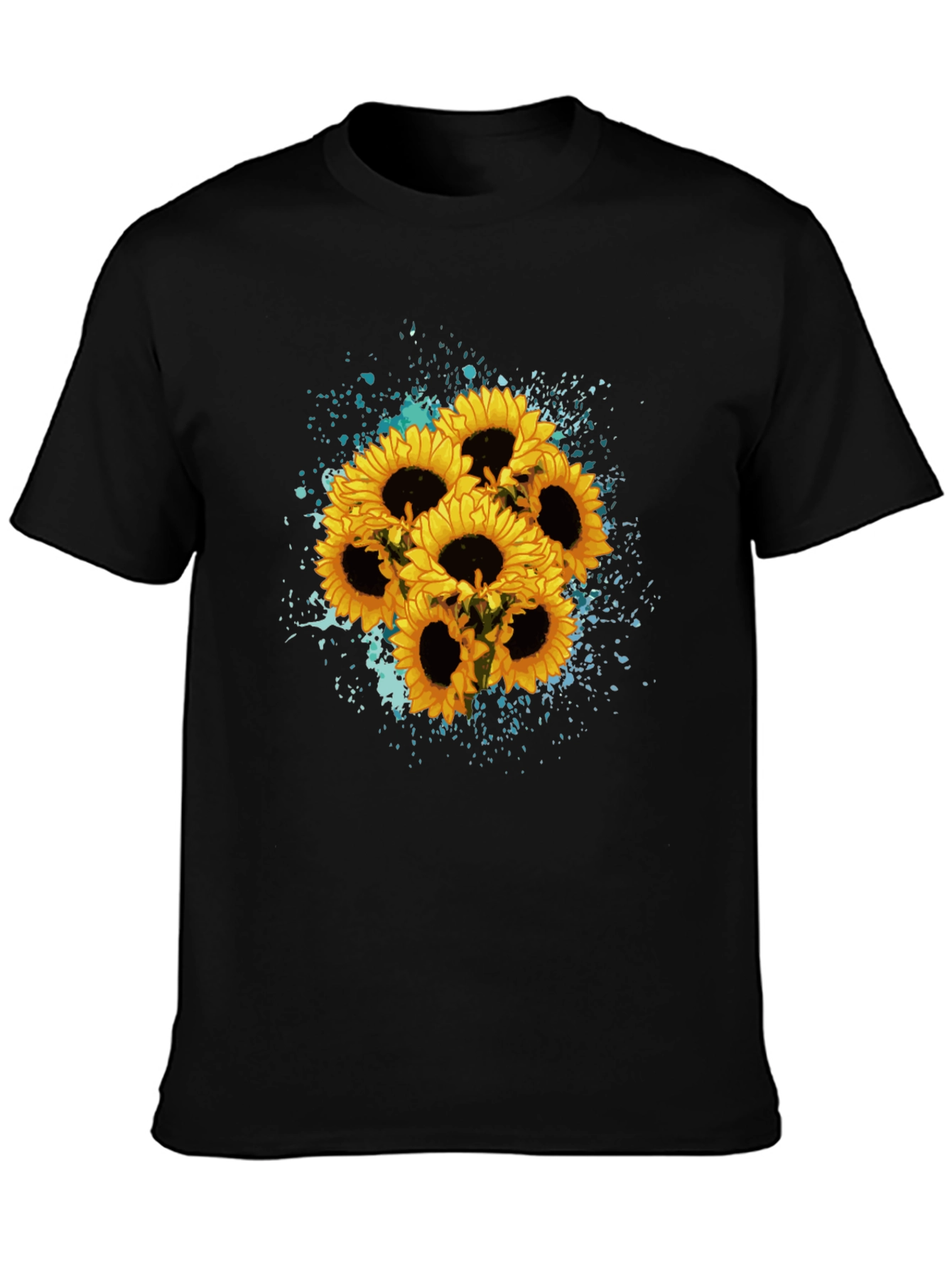 Black Sunflower Splash Black T-Shirt - Floral Graphic Tee view 3