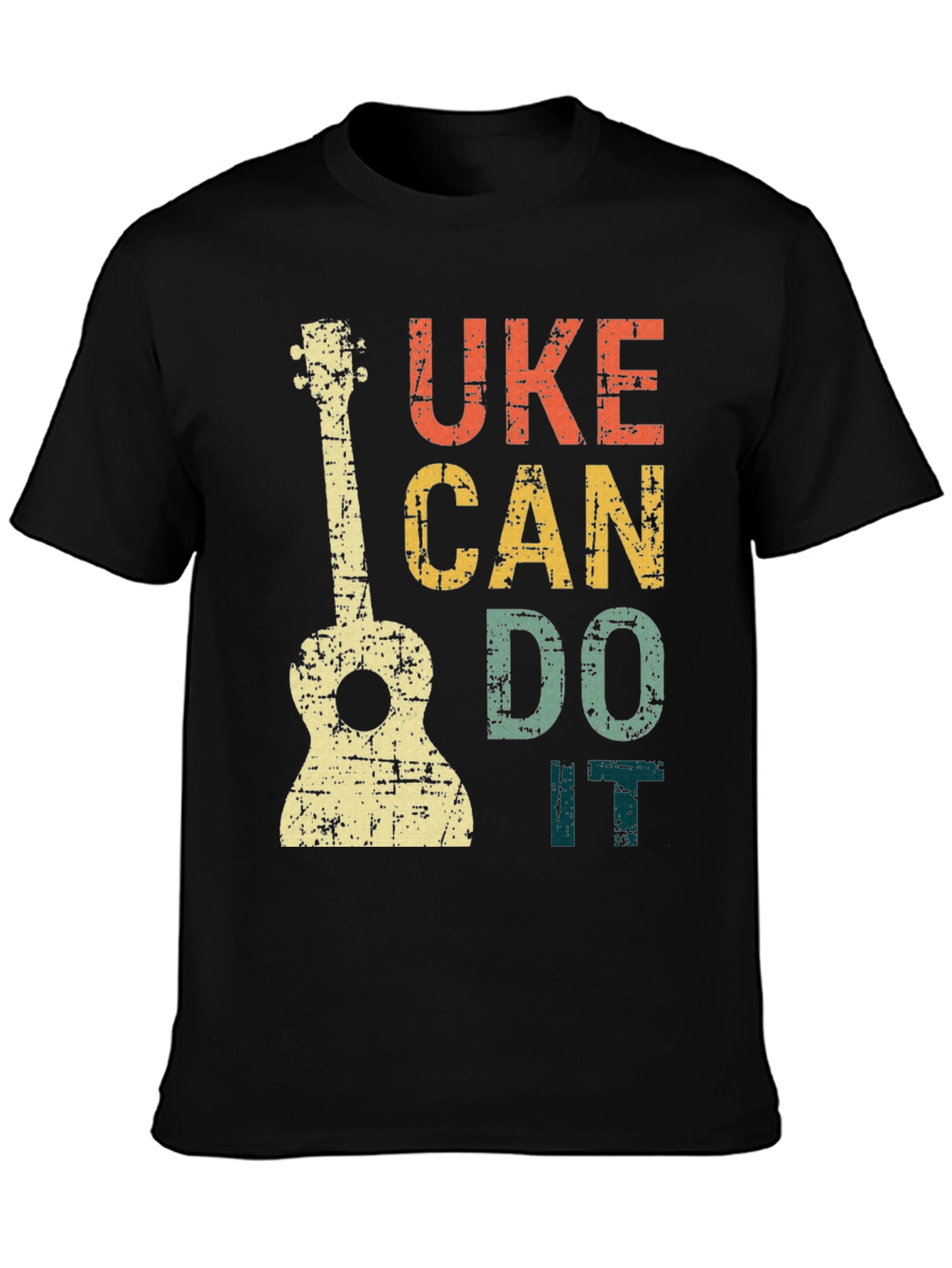 Black Uke Can Do It T-Shirt - Retro Ukulele Graphic Tee view 3