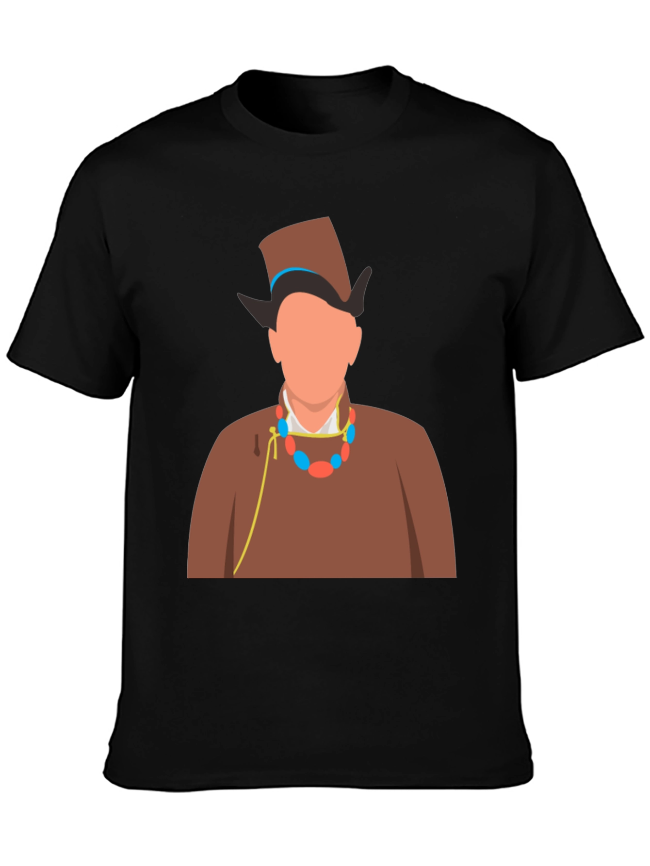 Black Stylish Graphic Tee: Man in Traditional Outfit view 3