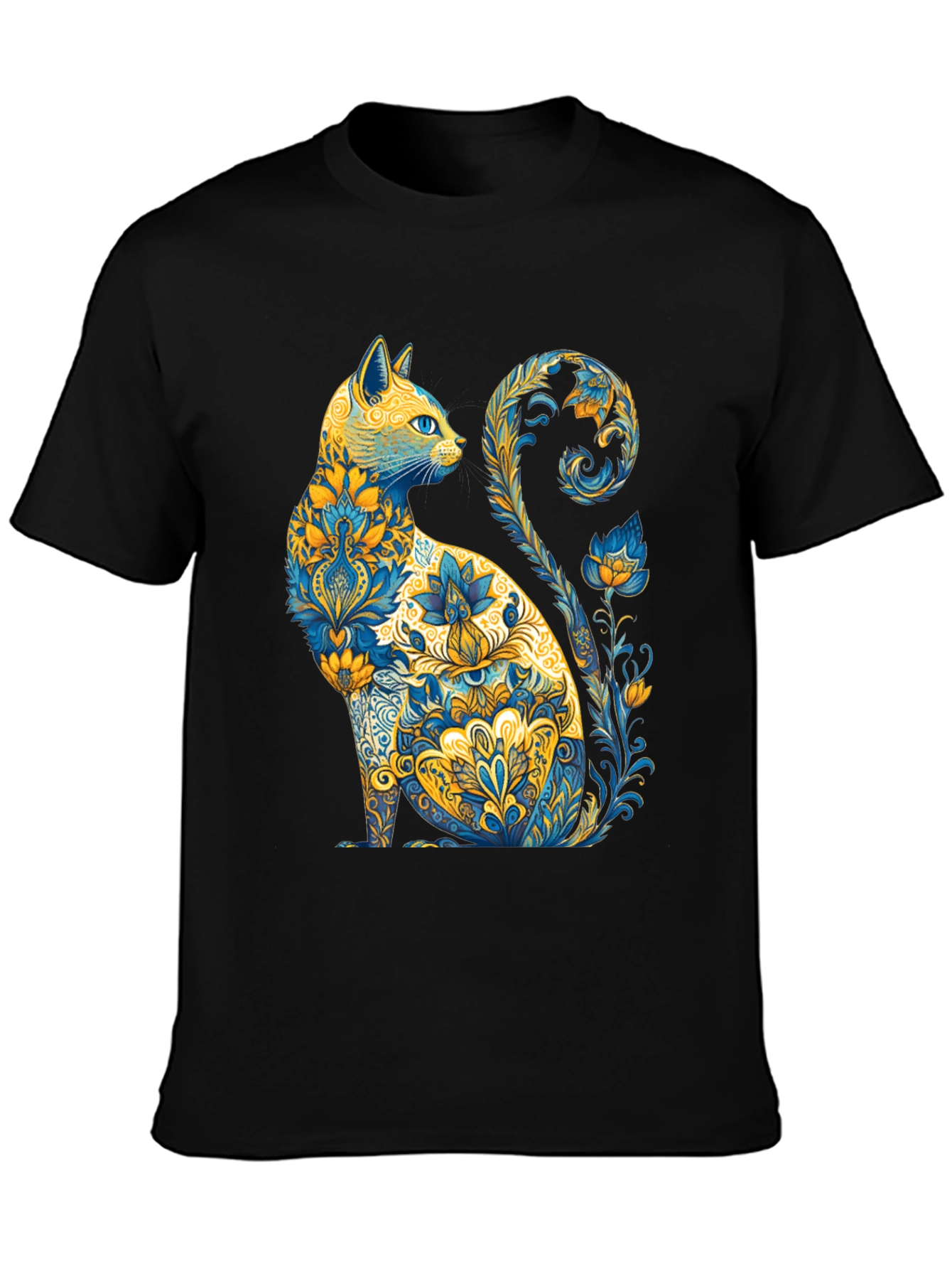 Black Floral Cat Graphic T-Shirt - Unique Design view 3