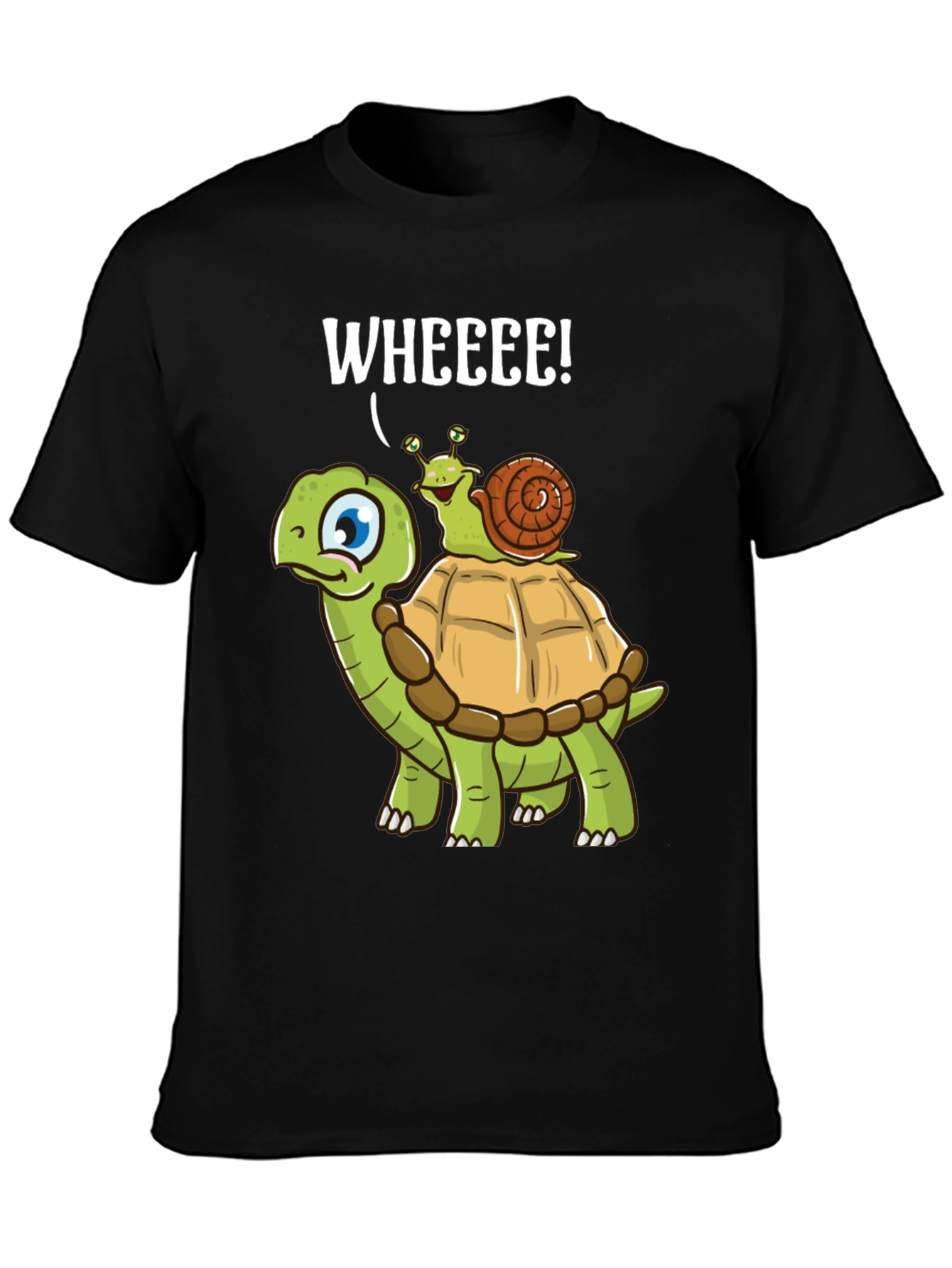 Black Funny Turtle Snail Wheee! Graphic T-Shirt view 3