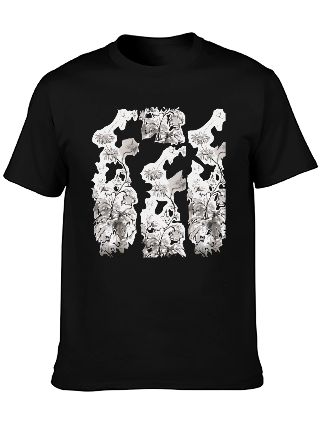 Black Floral Skull T-Shirt - Black view 3