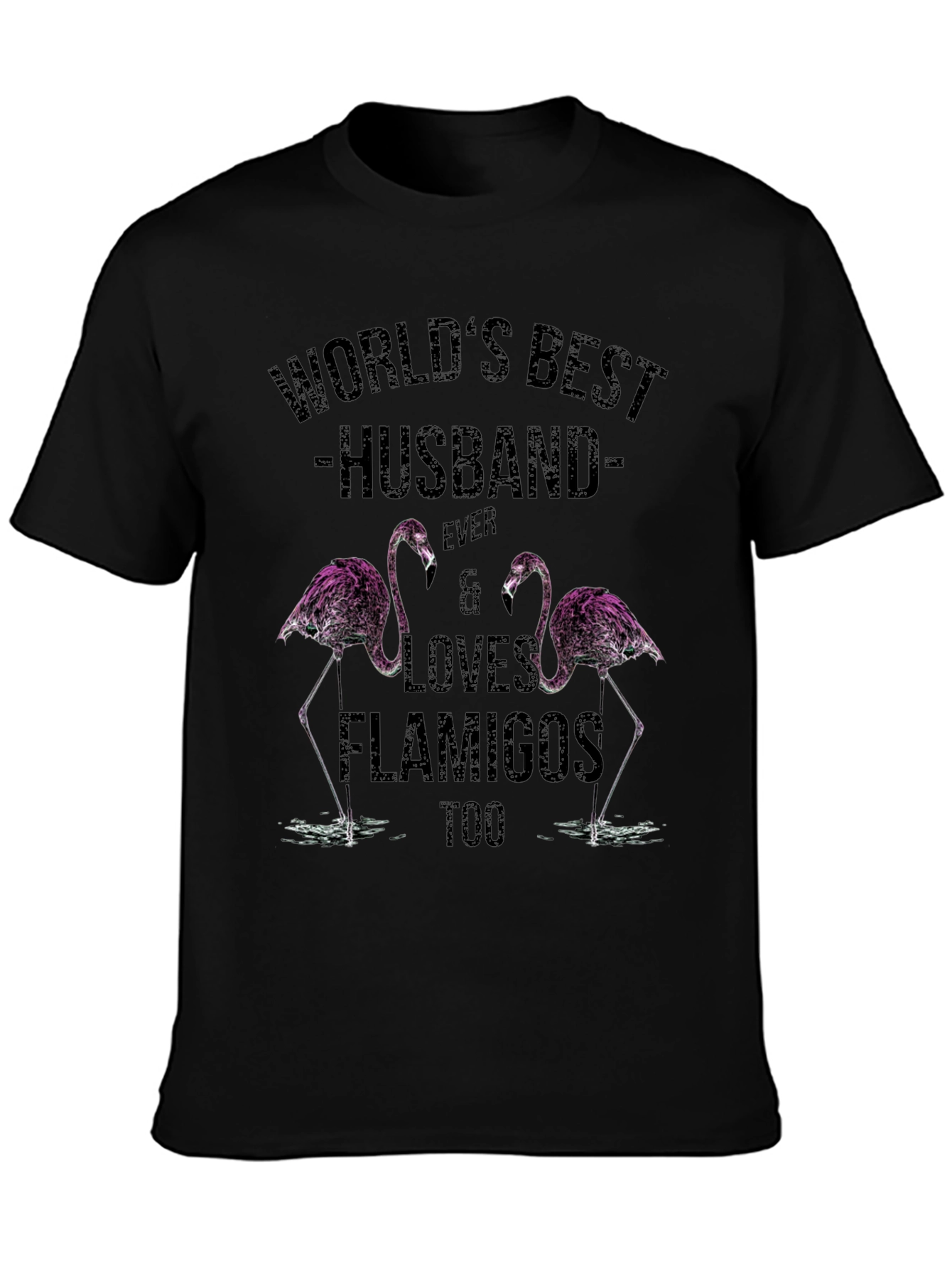 Black World's Best Husband Flamingo Graphic T-Shirt view 3