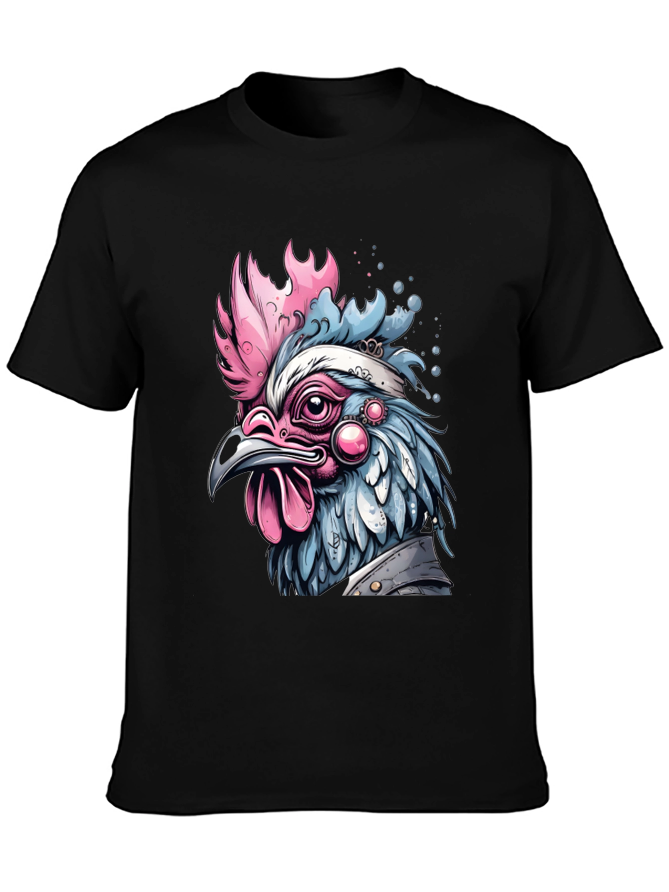Black Artistic Chicken Graphic T-Shirt view 3