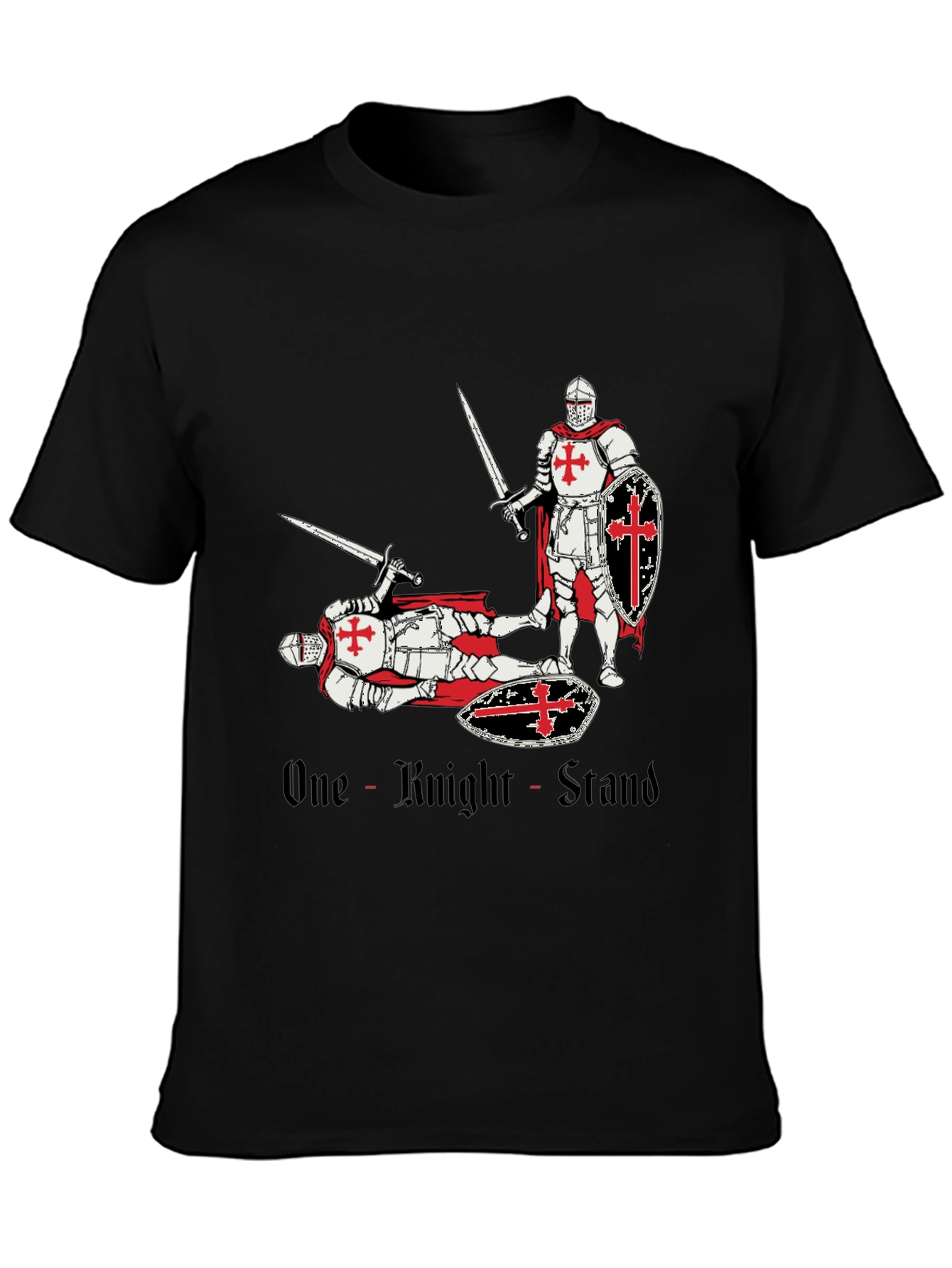 Black One Knight Stand T-Shirt Medieval Crusader Tee view 3