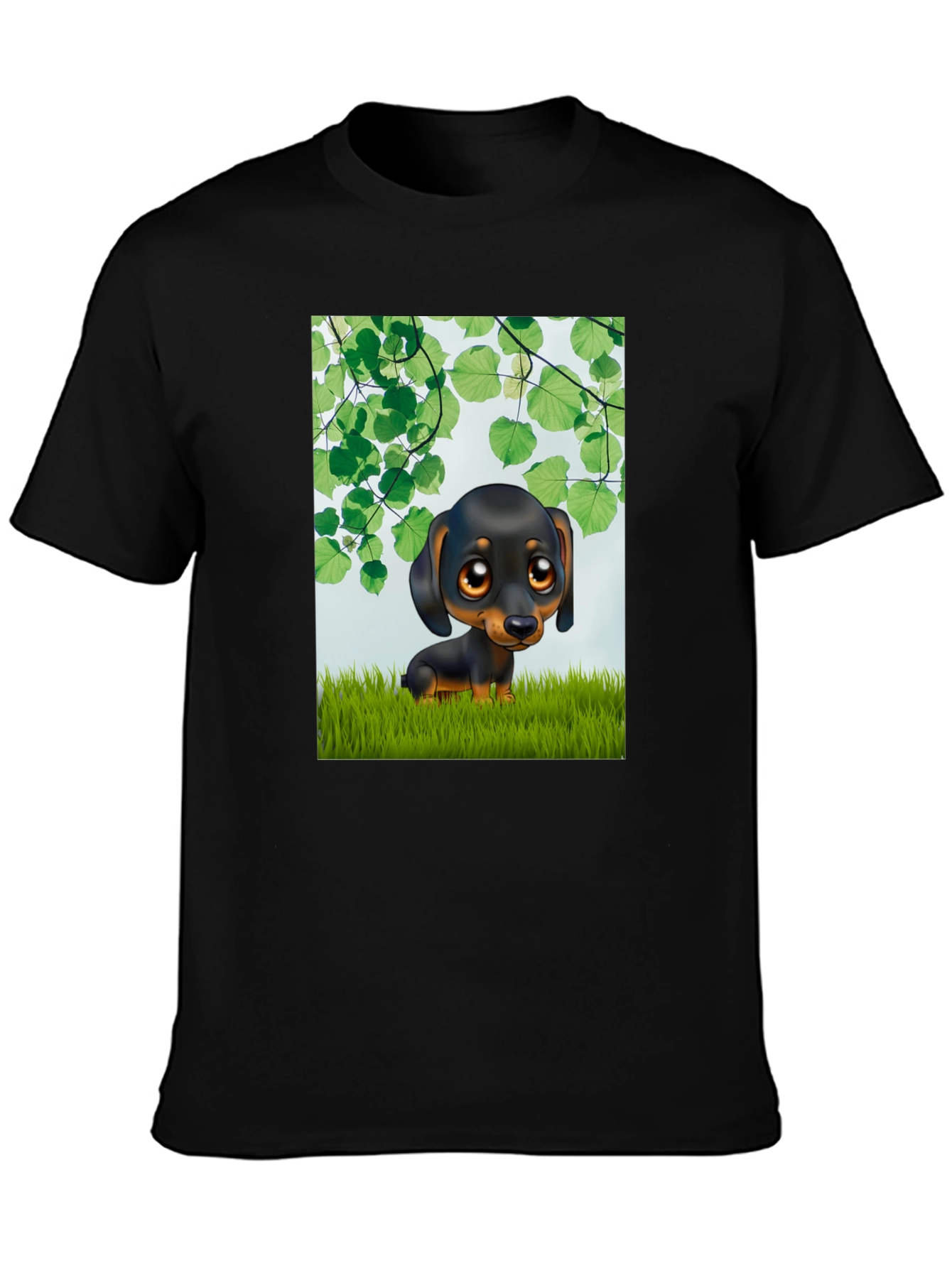 Black Cartoon Dachshund T-Shirt - Cute Dog Graphic Tee view 3
