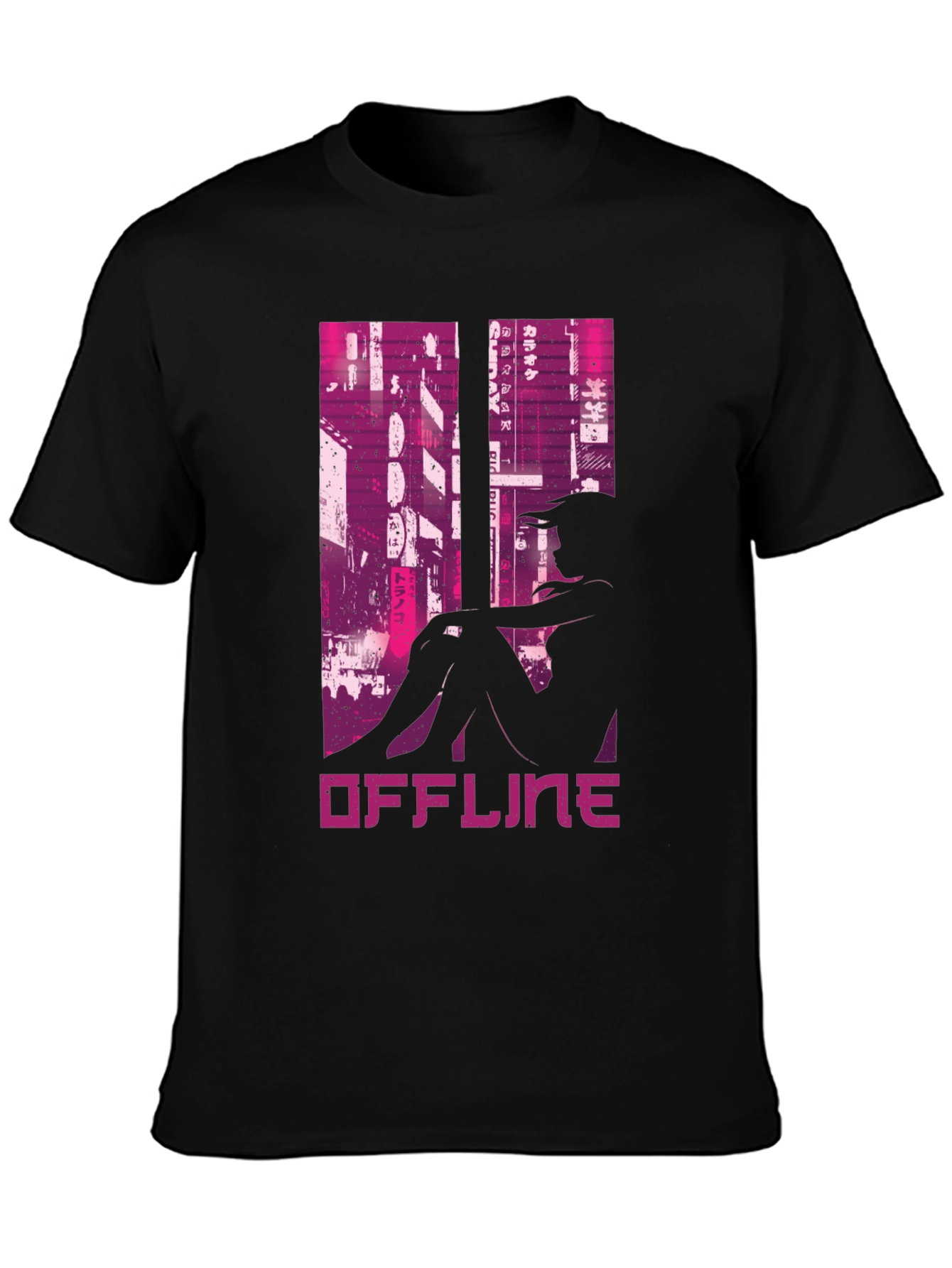 Black Offline Cyberpunk Style Graphic Tee view 3