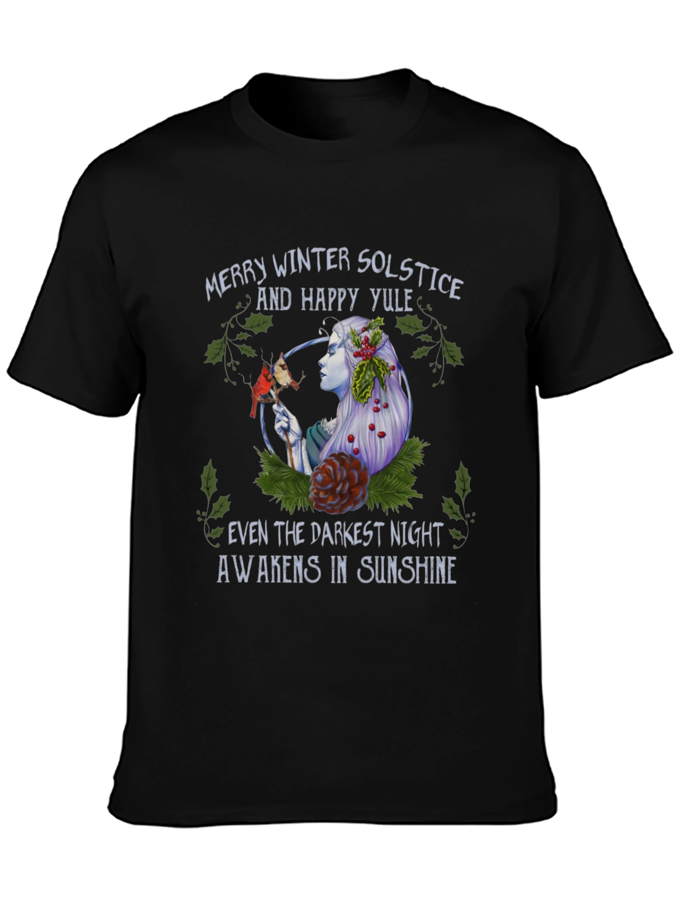 Black Winter Solstice & Happy Yule Graphic T-Shirt view 3