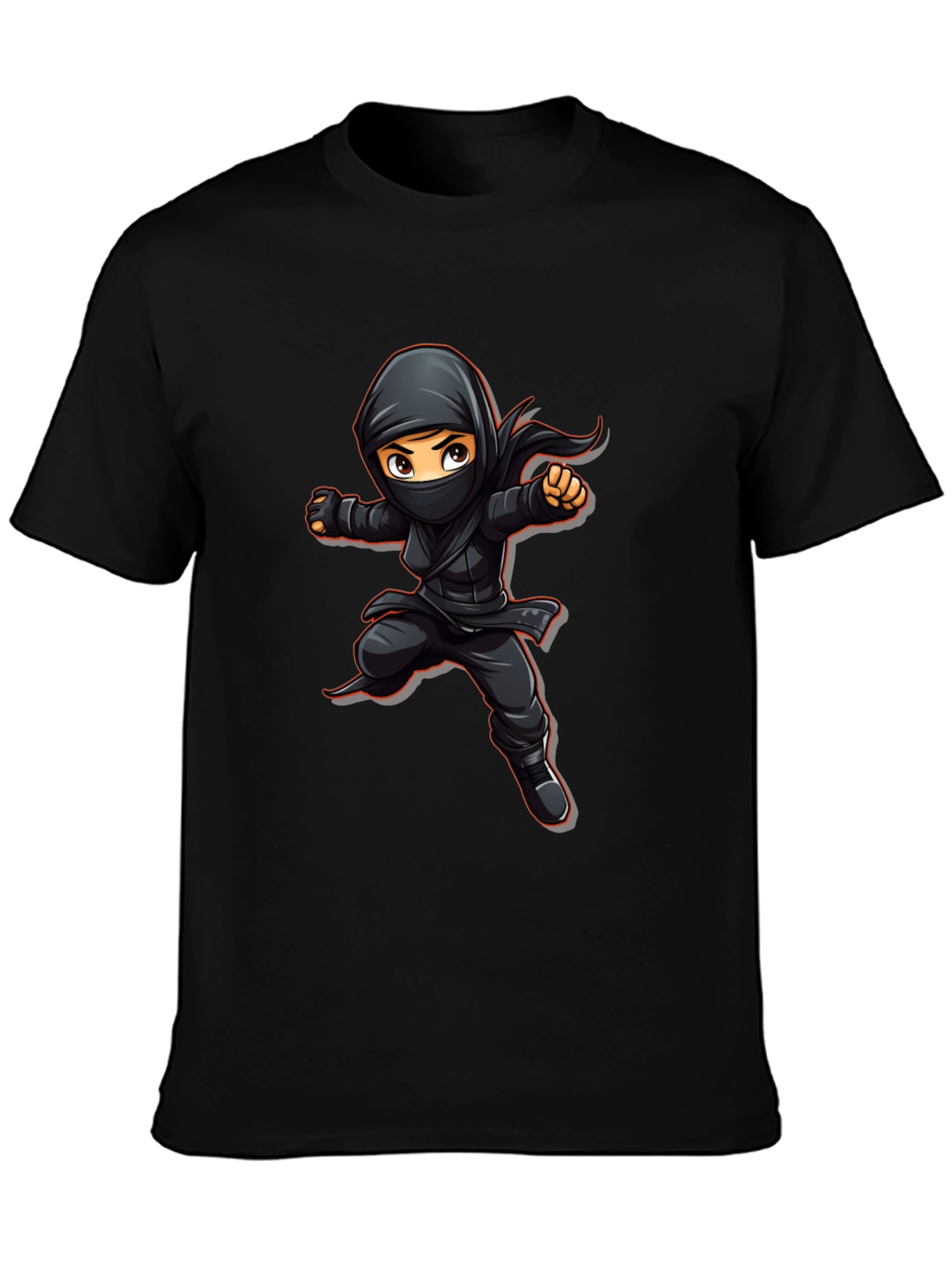 Black Ninja Cartoon Graphic Black T-Shirt view 3