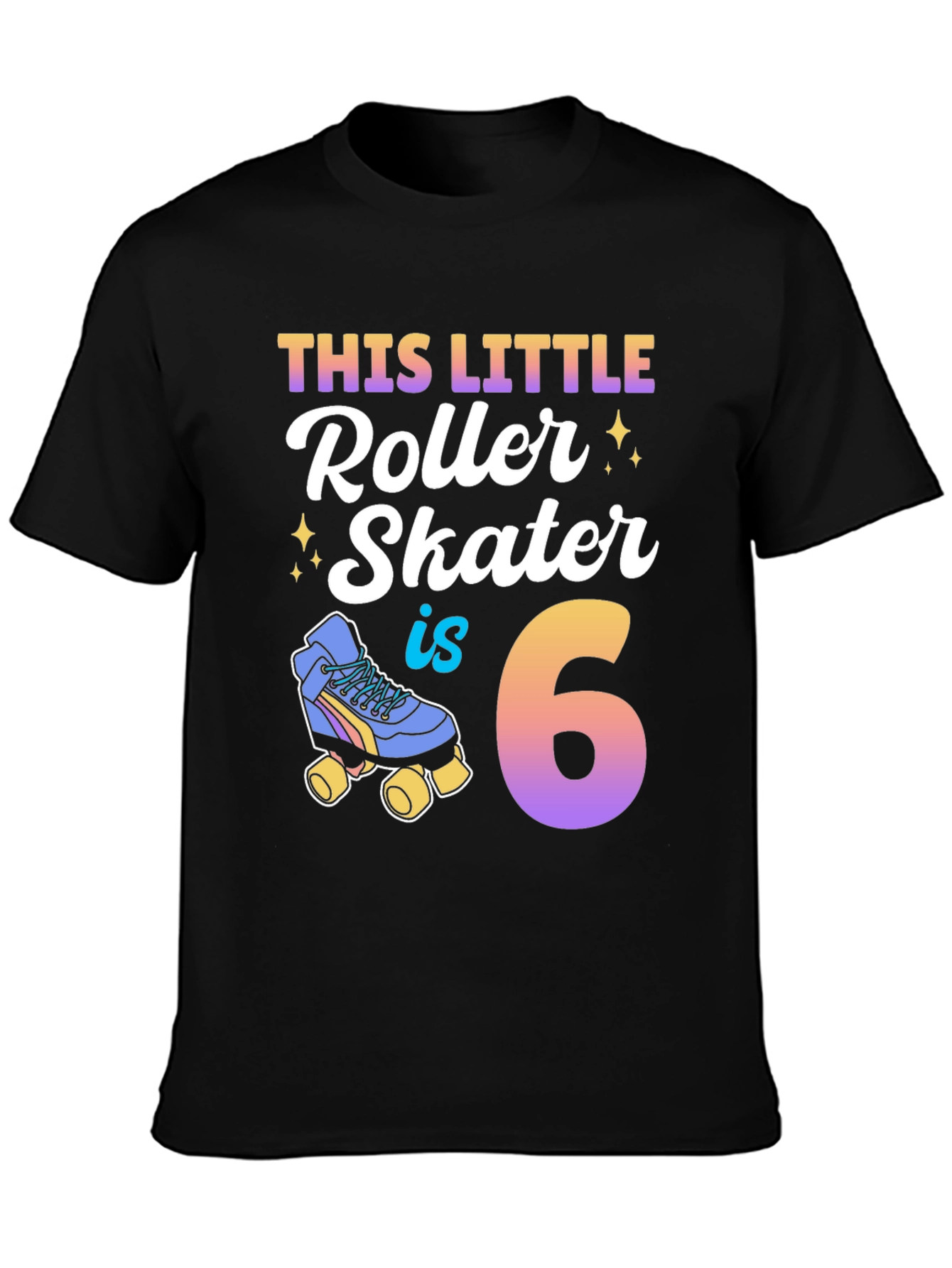 Black This Little Roller Skater is 6 Birthday Shirt view 3
