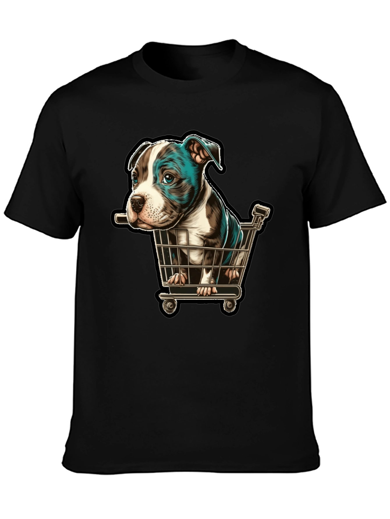 Black Puppy in Cart Graphic T-Shirt view 3