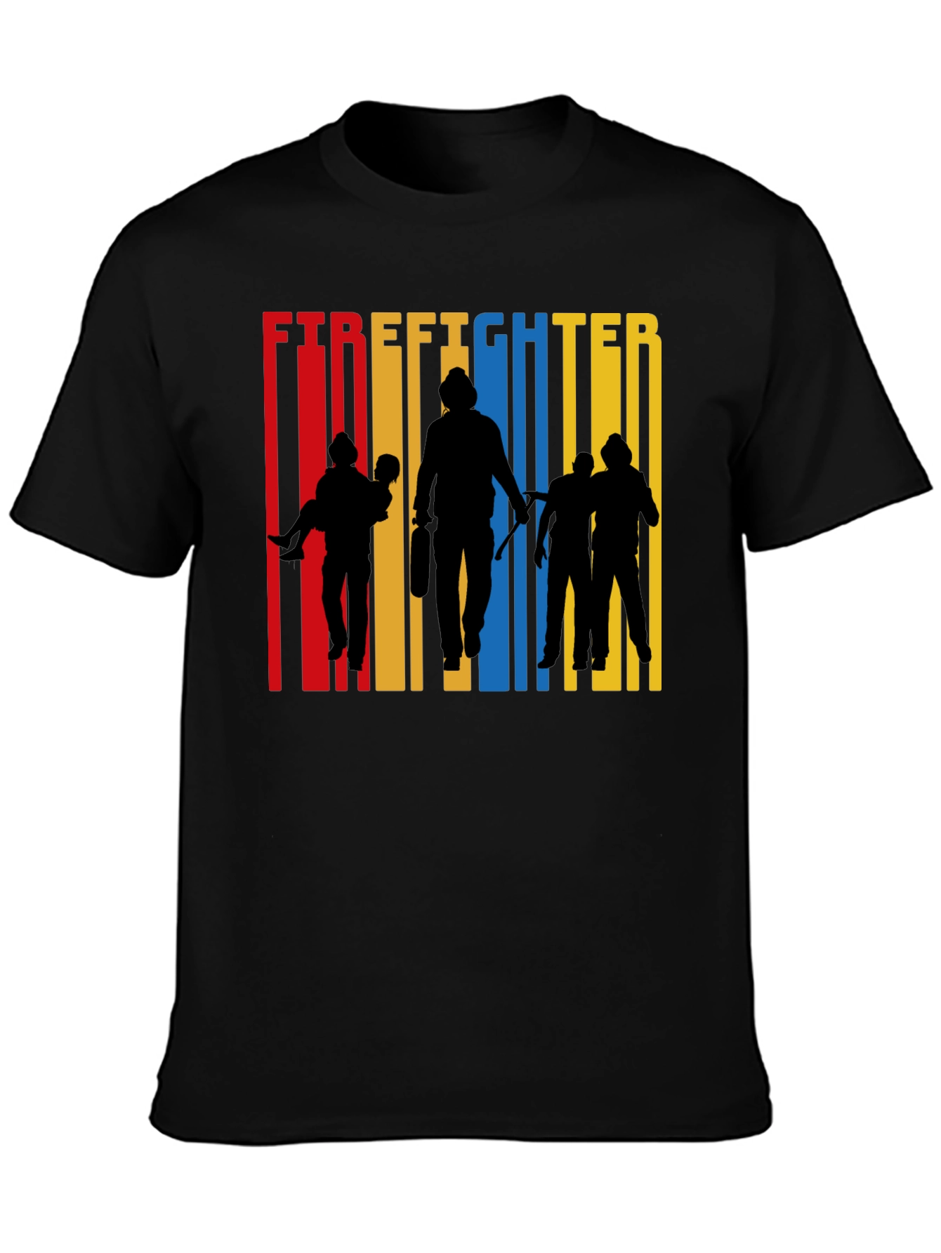 Black Firefighter Silhouette Graphic Tee - Crew Neck Cotton T-Shirt view 3
