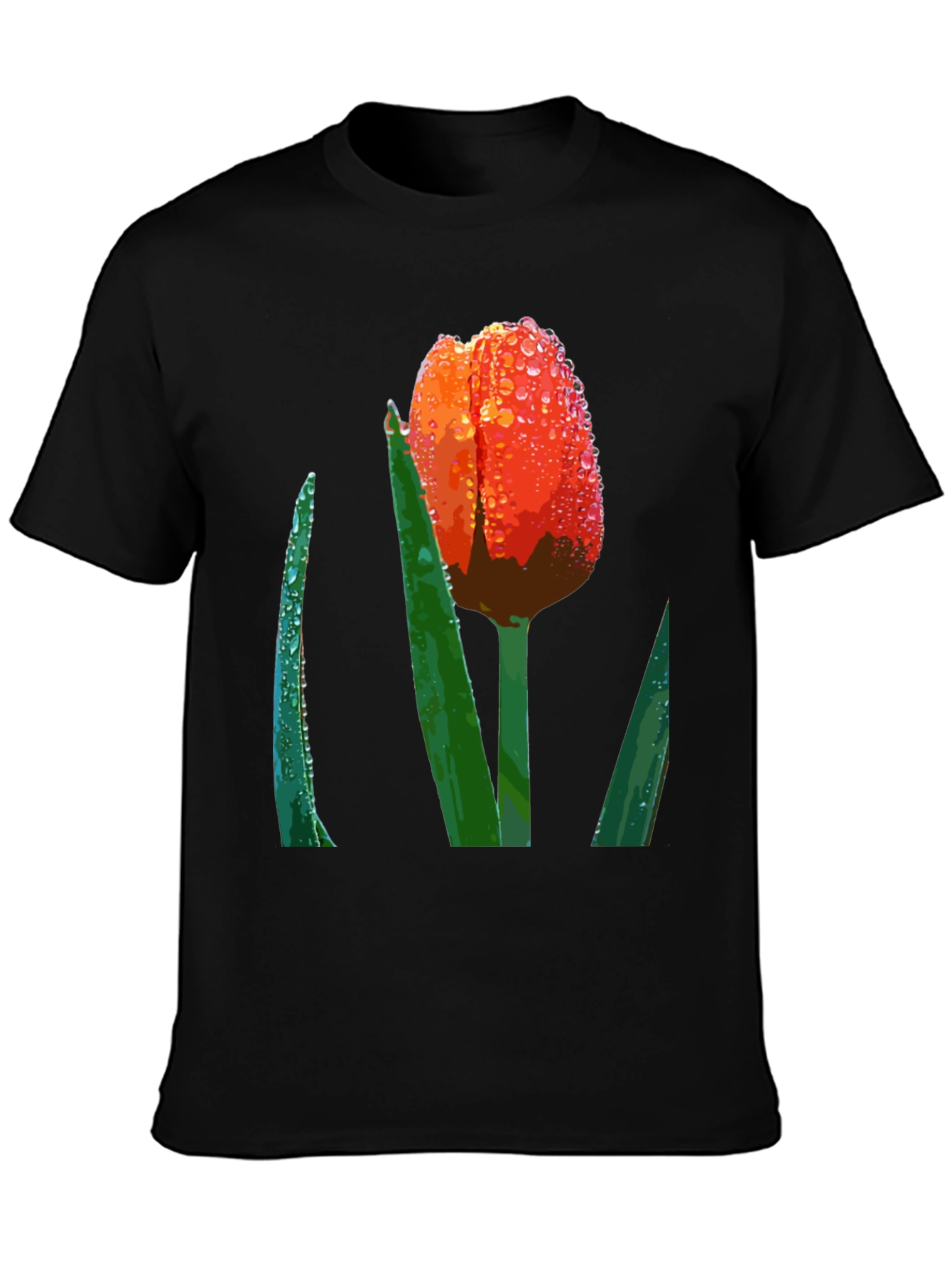 Black Tulip Dewdrop Graphic Tee - Unique Floral Design view 3