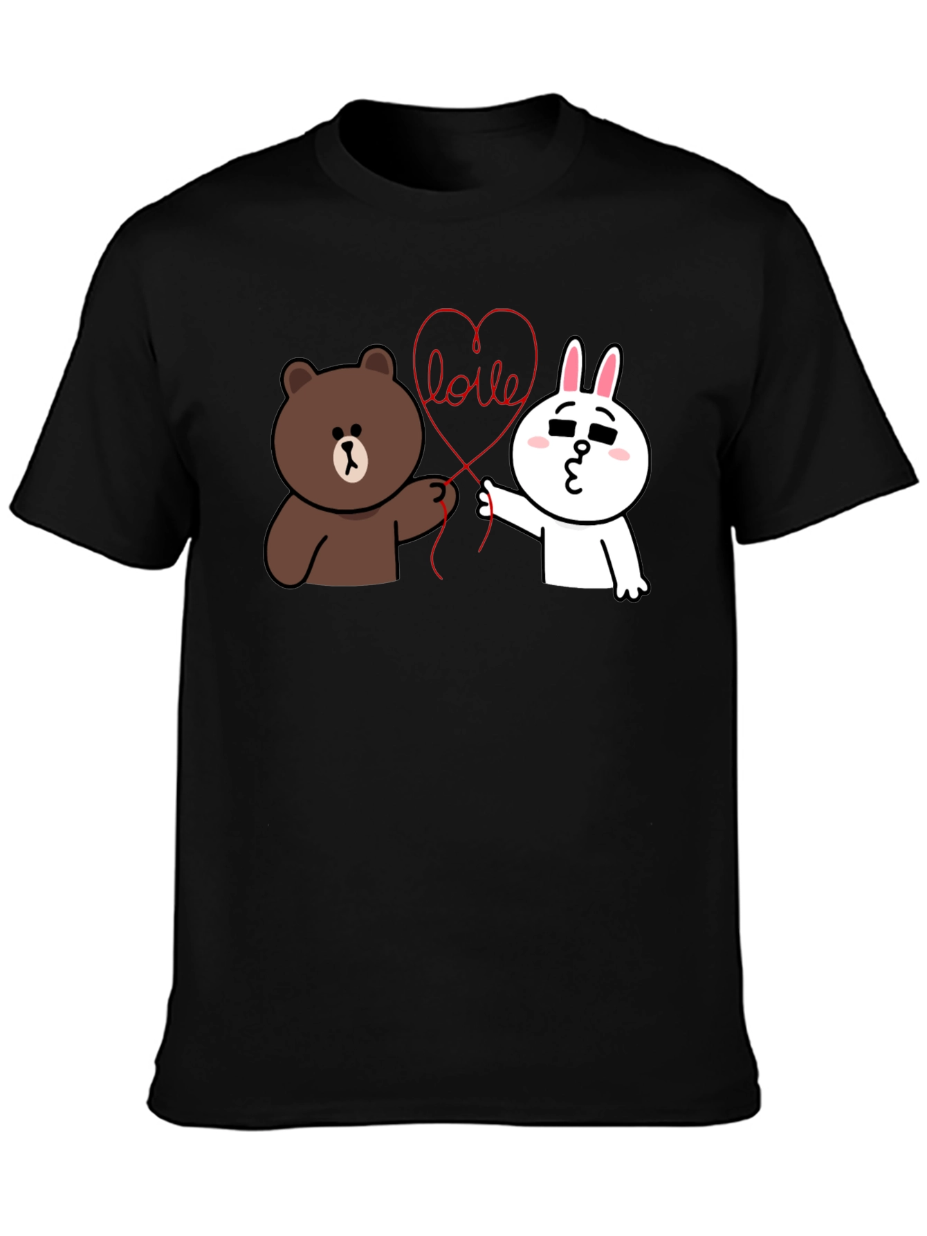Black Cute Cartoon Love Graphic Black T-Shirt view 3