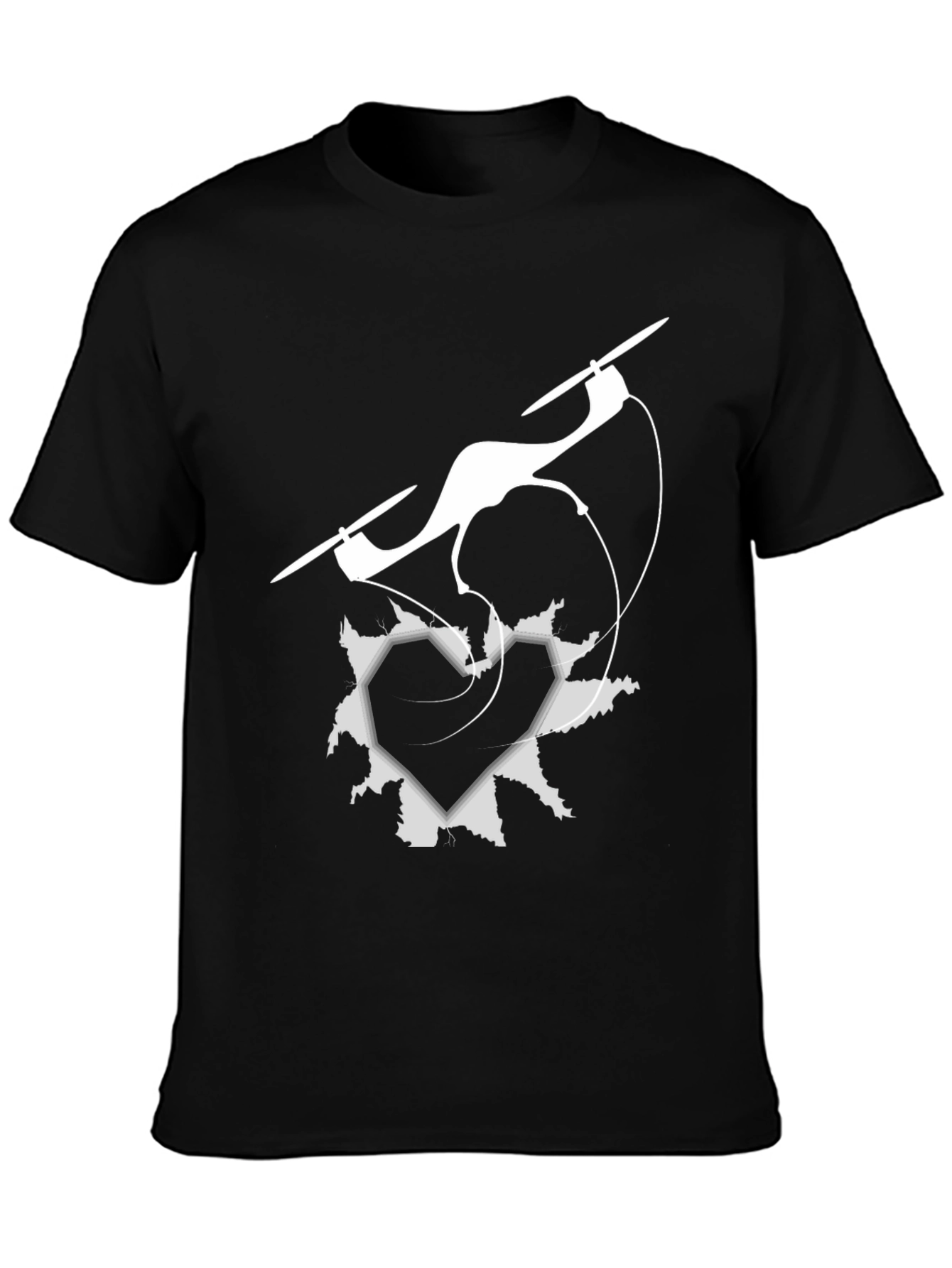 Black Drone Heart Graphic Tee - Black Crew Neck view 3
