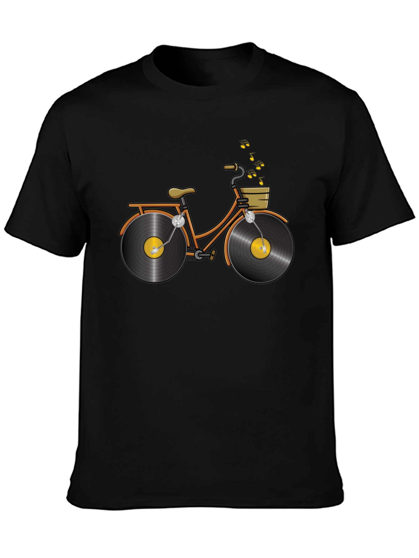 Black Unique Vinyl Record Bicycle Graphic T-Shirt view 3