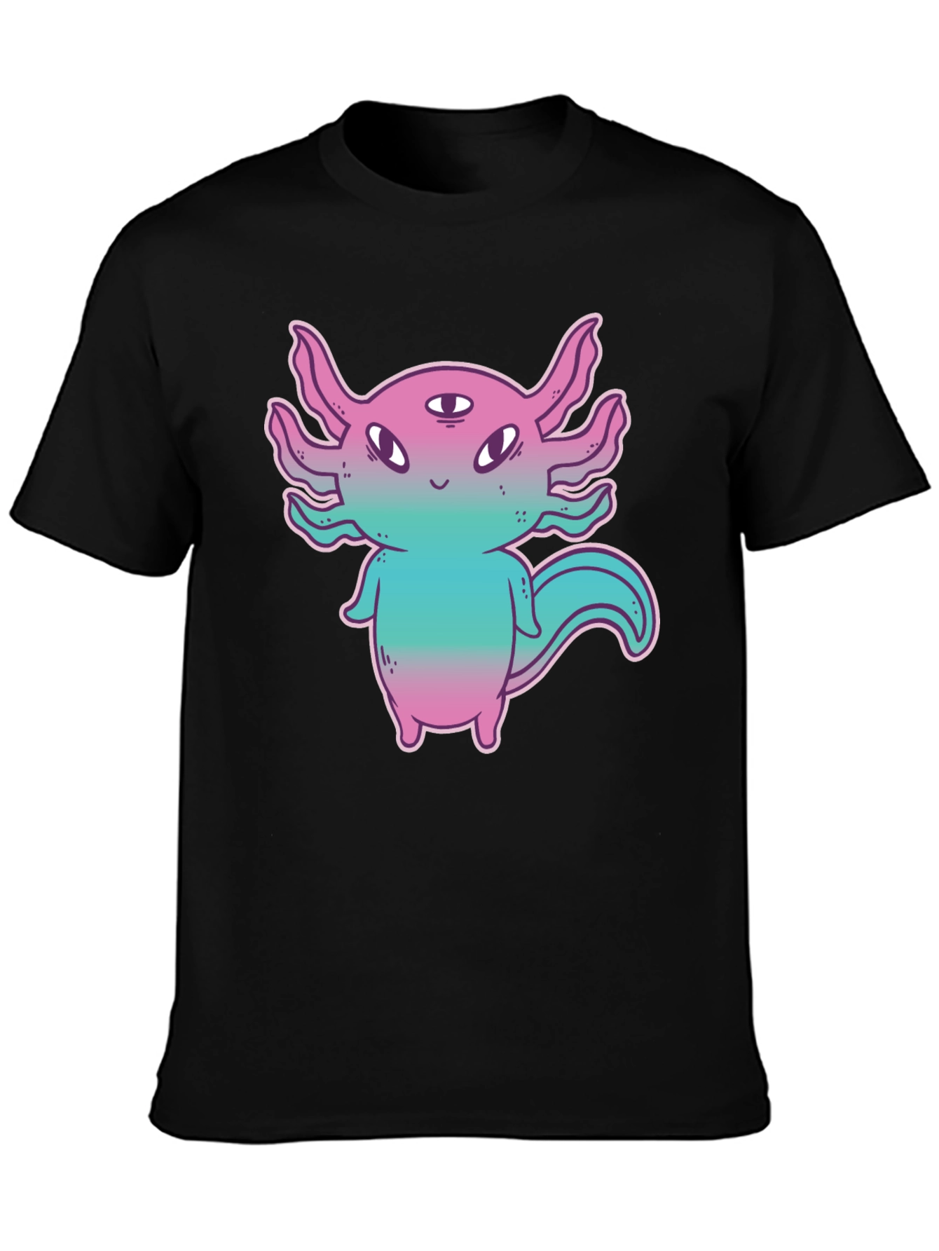 Black Axolotl Alien Graphic Tee - Funky 3-Eyed Amphibian Shirt view 3