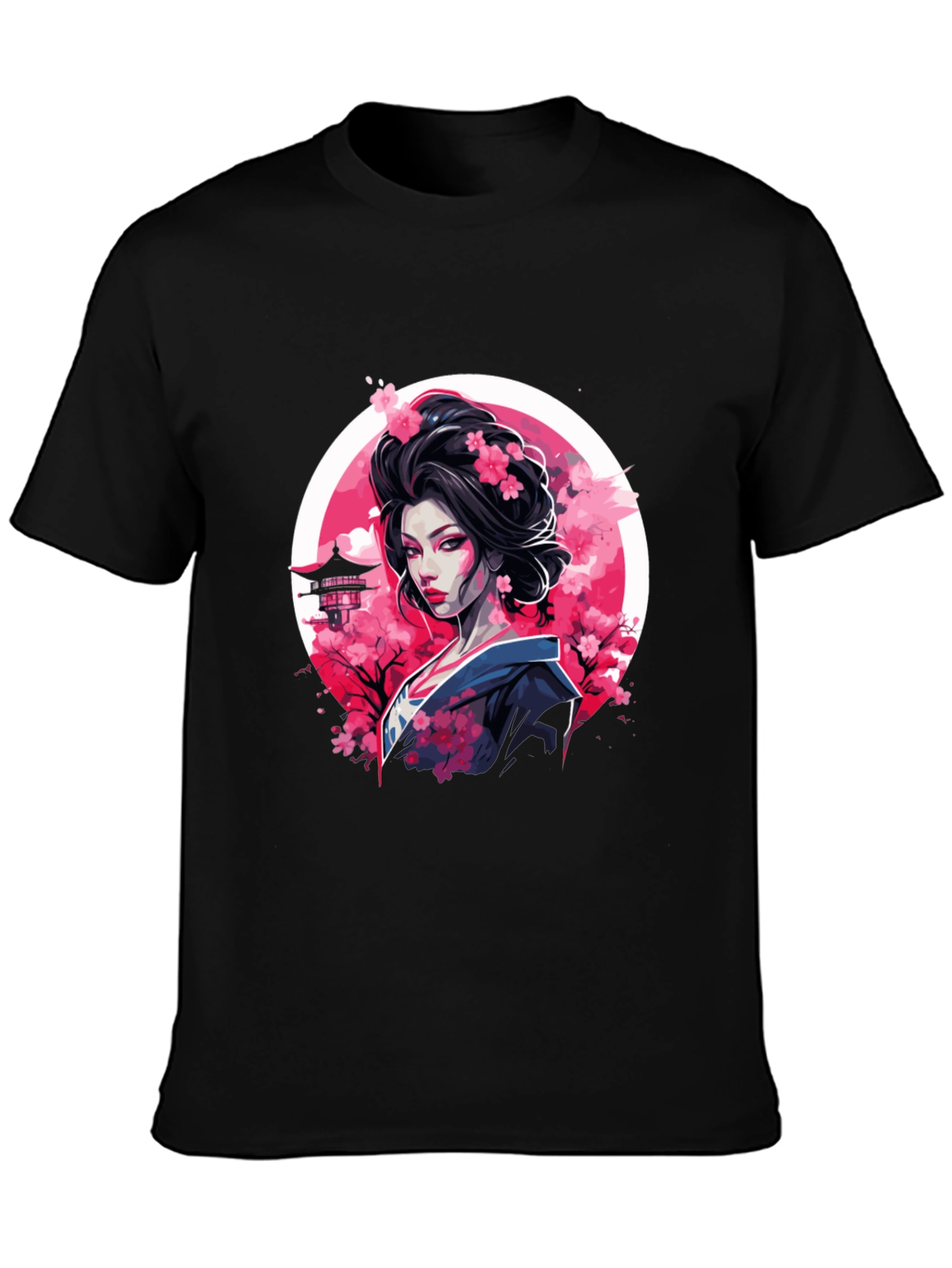 Black Geisha Cherry Blossom Black T-Shirt view 3