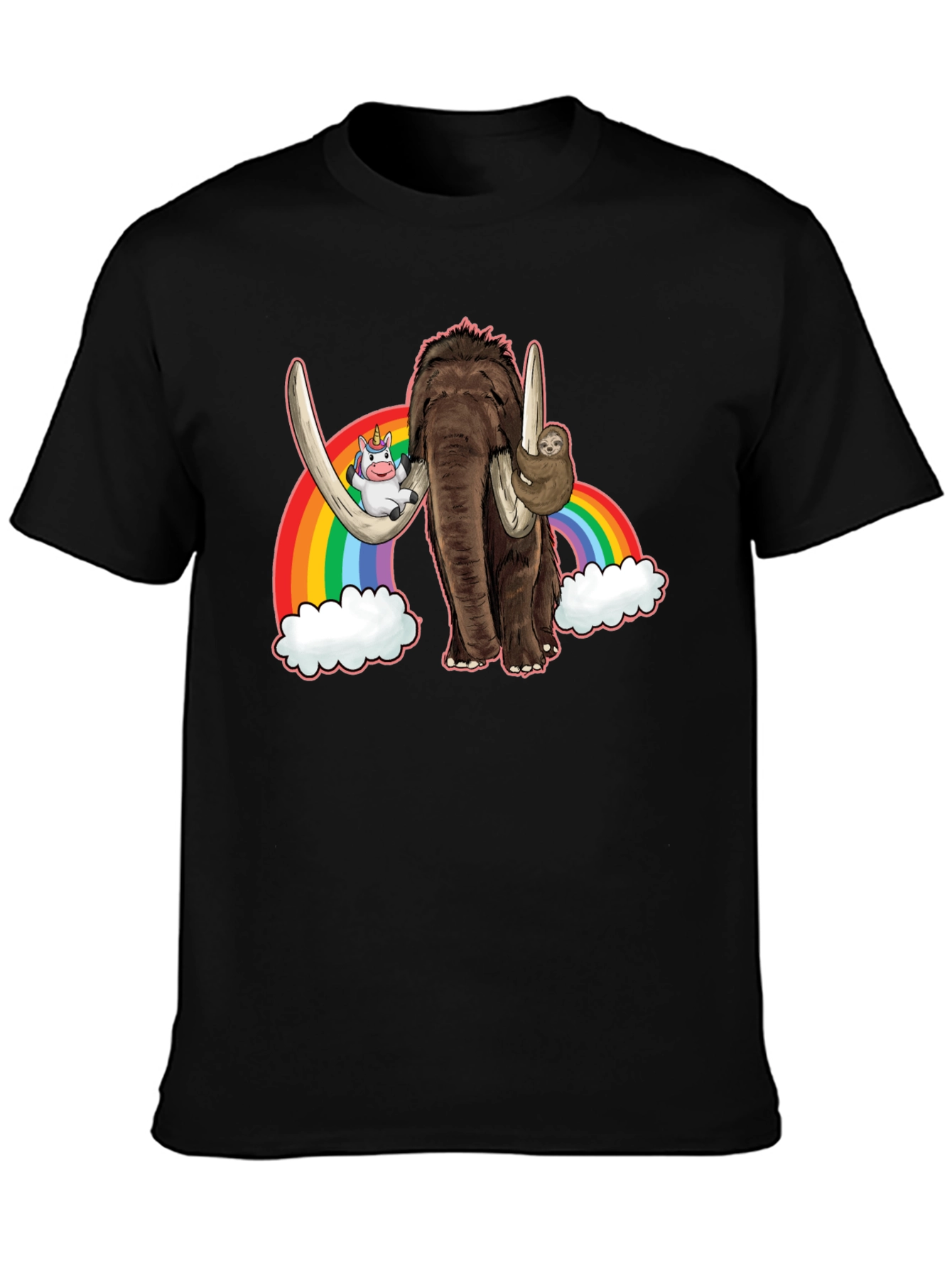 Black Mammoth, Unicorn, Sloth Rainbow Graphic Tee view 3