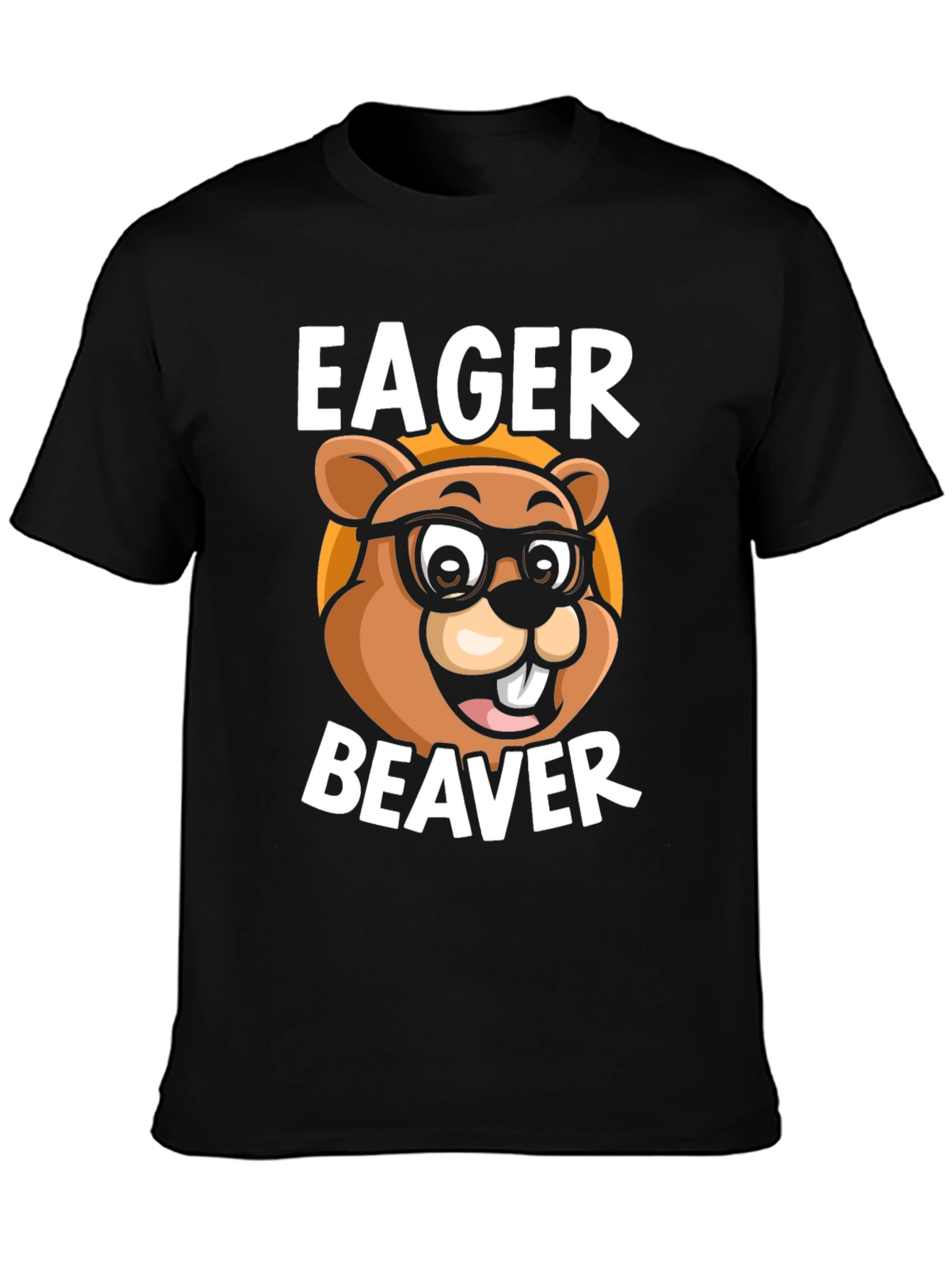 Black Eager Beaver Cartoon Graphic T-Shirt view 3