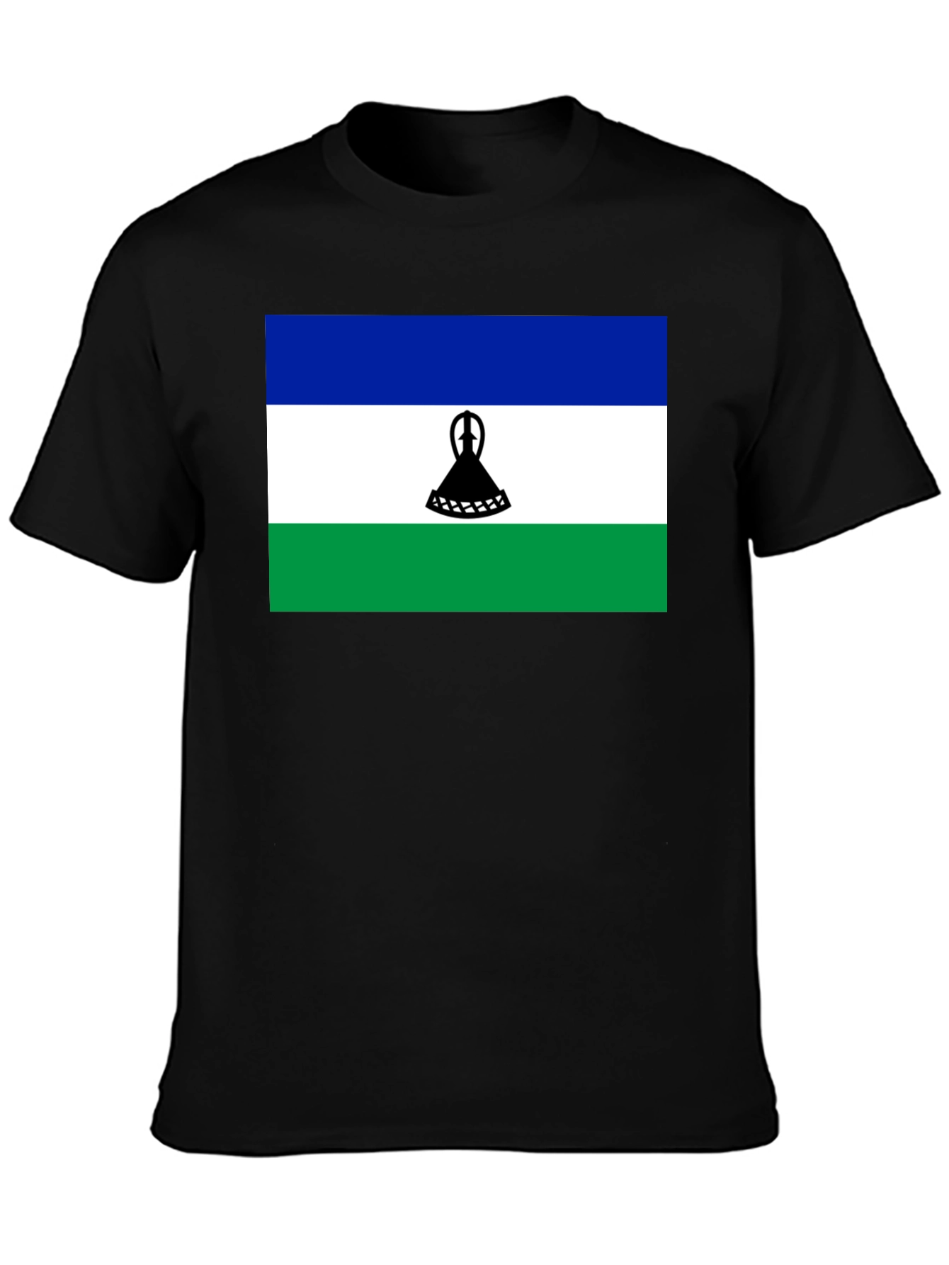 Lesotho Flag Graphic Tee - Black Cotton T-Shirt - 3