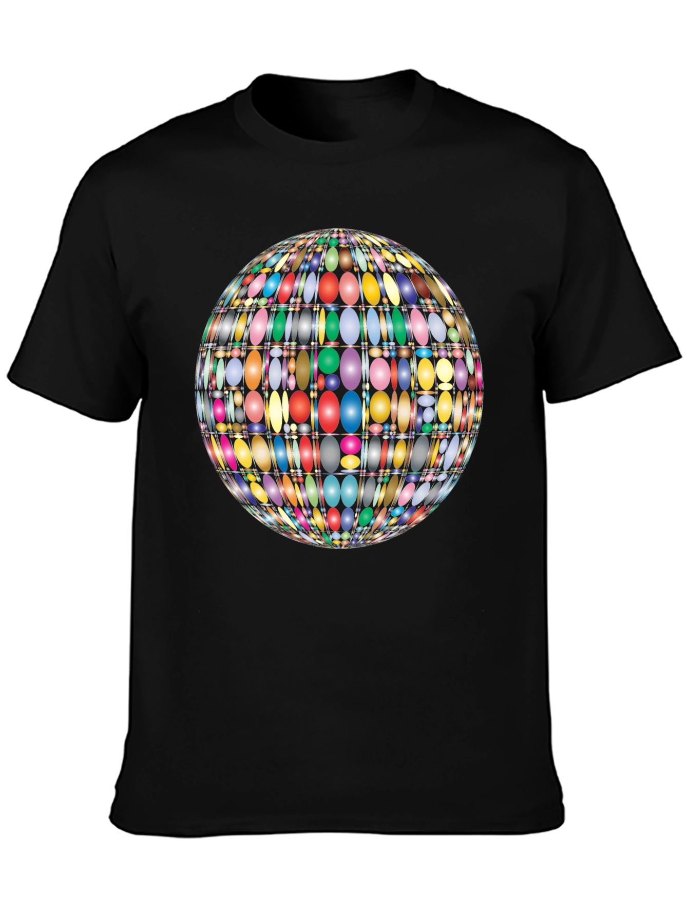 Black Colorful Oval Pattern Globe Men's Black T-Shirt view 3