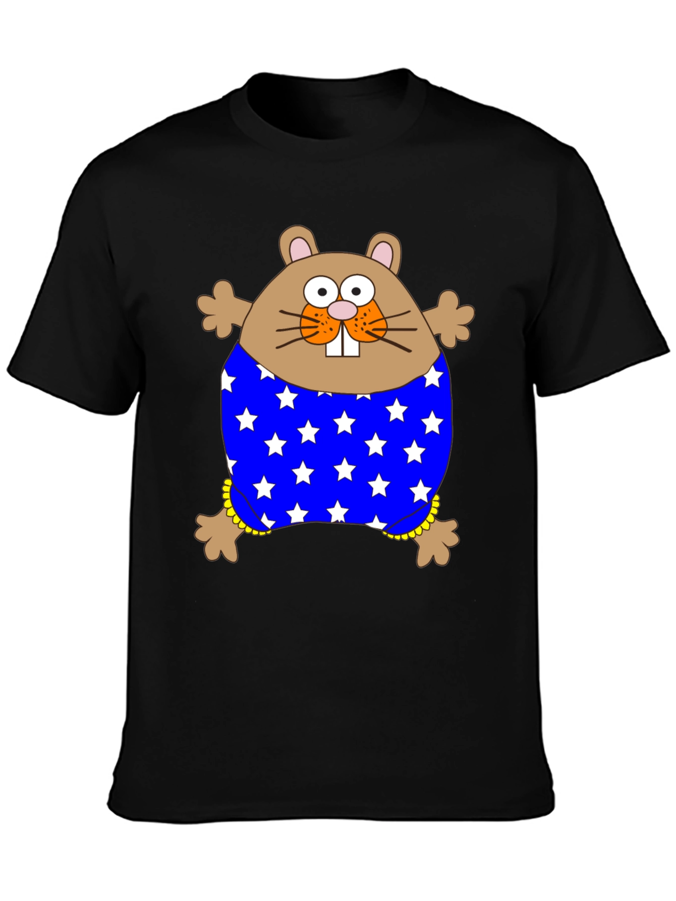 Black Funny Hamster Stars T-Shirt view 3