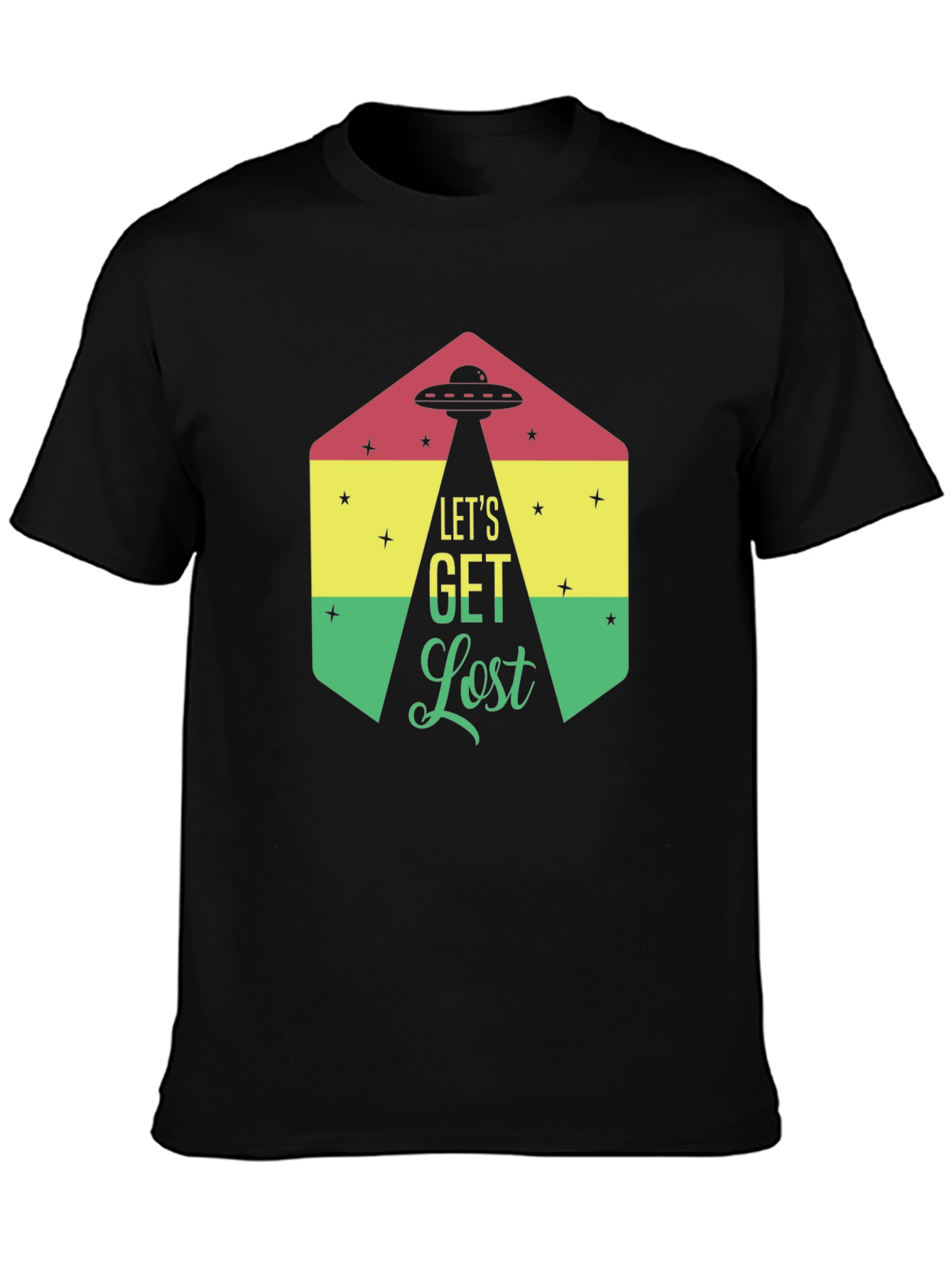 Black Let's Get Lost Alien UFO Graphic T-Shirt view 3