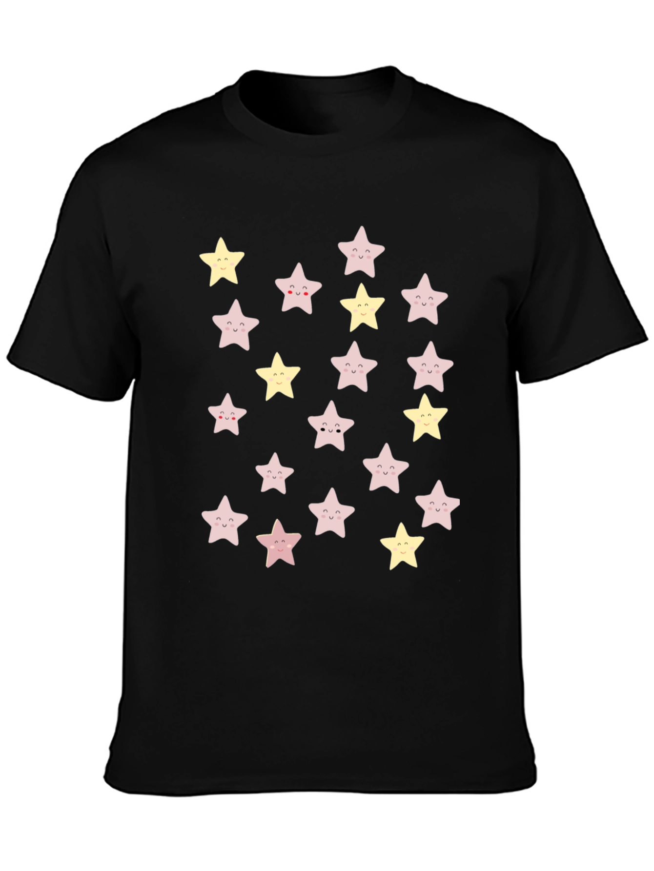 Black Cute Star Pattern Black T-Shirt view 3