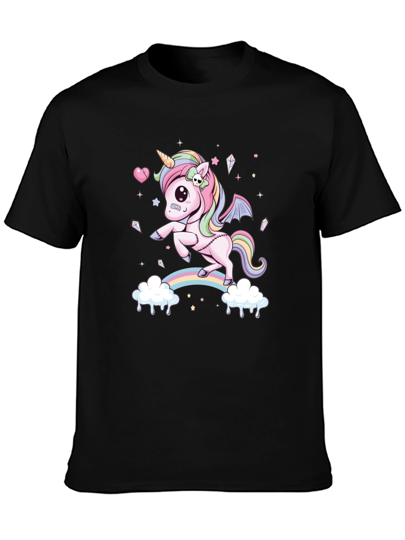 Black Unicorn Rainbow Graphic Tee - Men's Black T-Shirt view 3