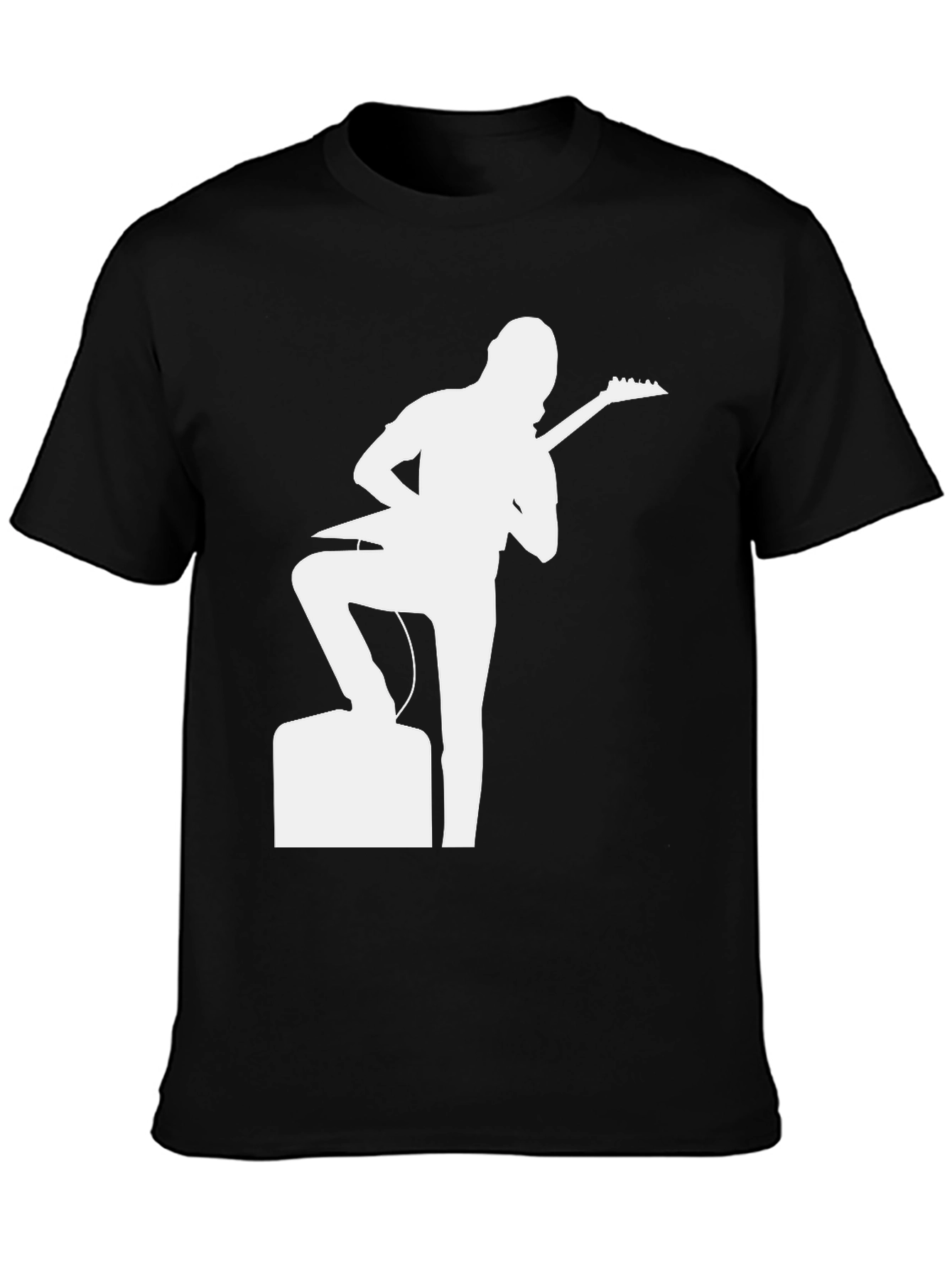 Black Guitar Player Graphic Tee - Black Cotton T-Shirt view 3