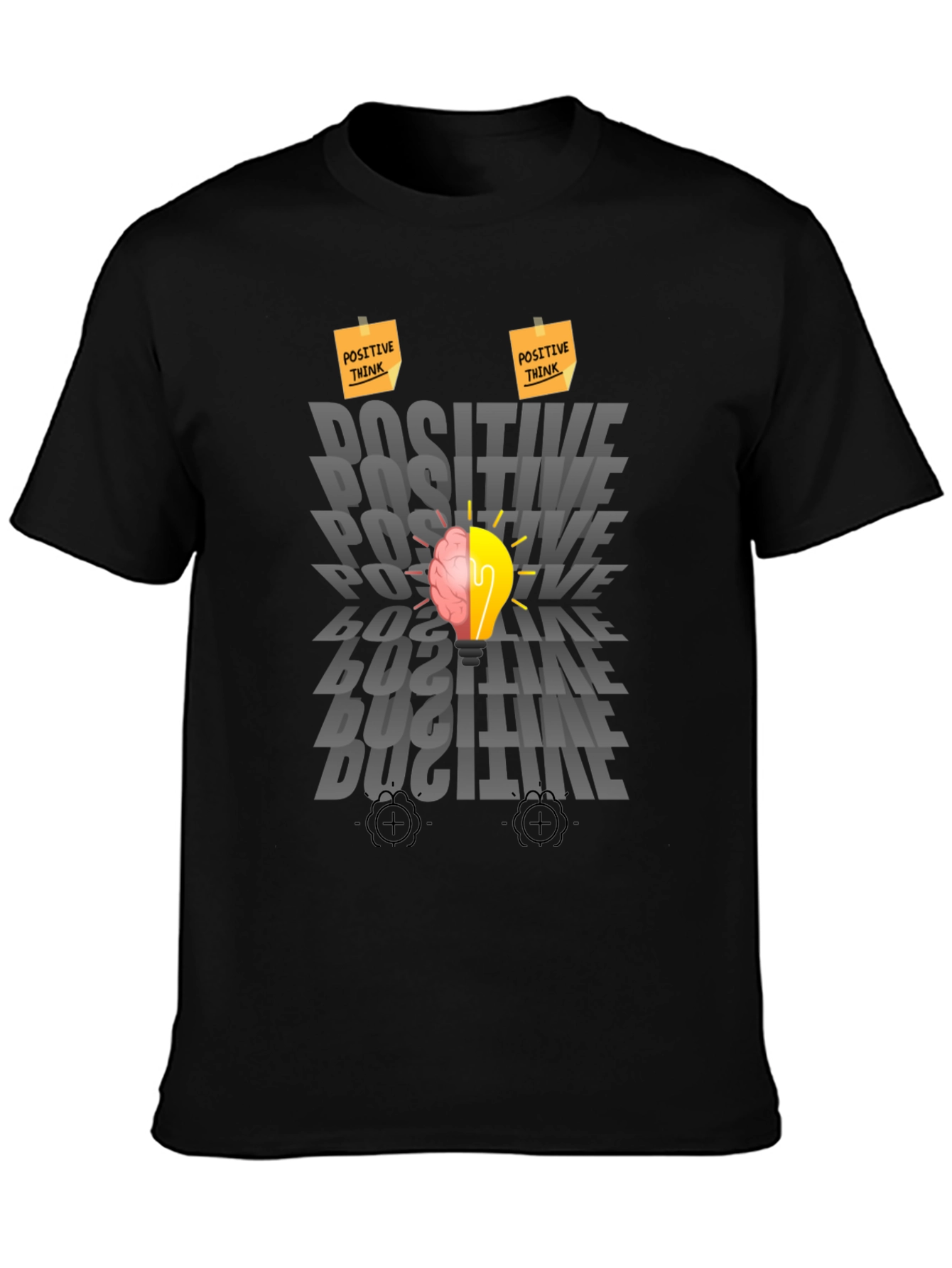 Black Positive Thinking Graphic Tee - Brain Lightbulb Design view 3
