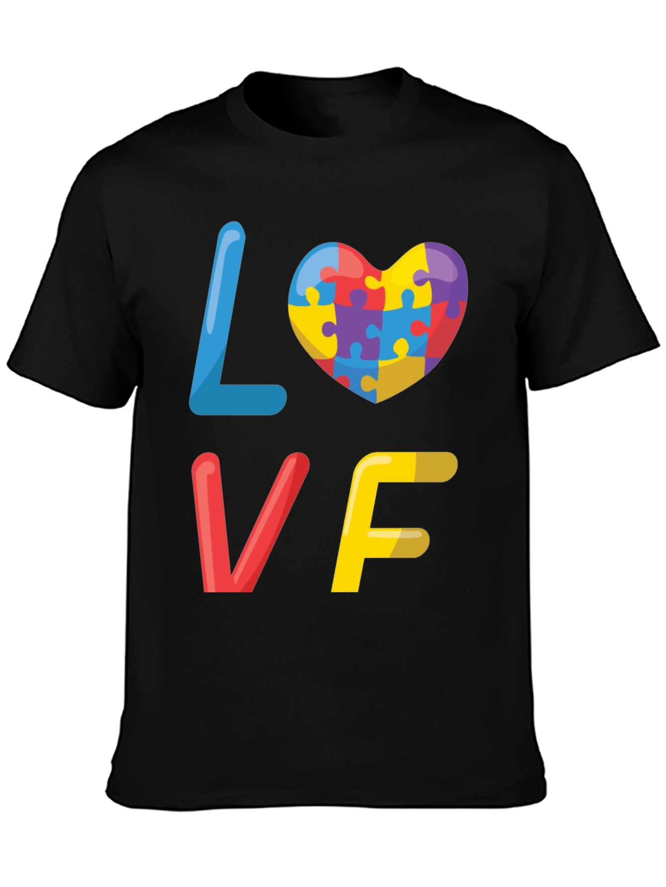 Black Autism Awareness Love Puzzle Heart Graphic Tee view 3