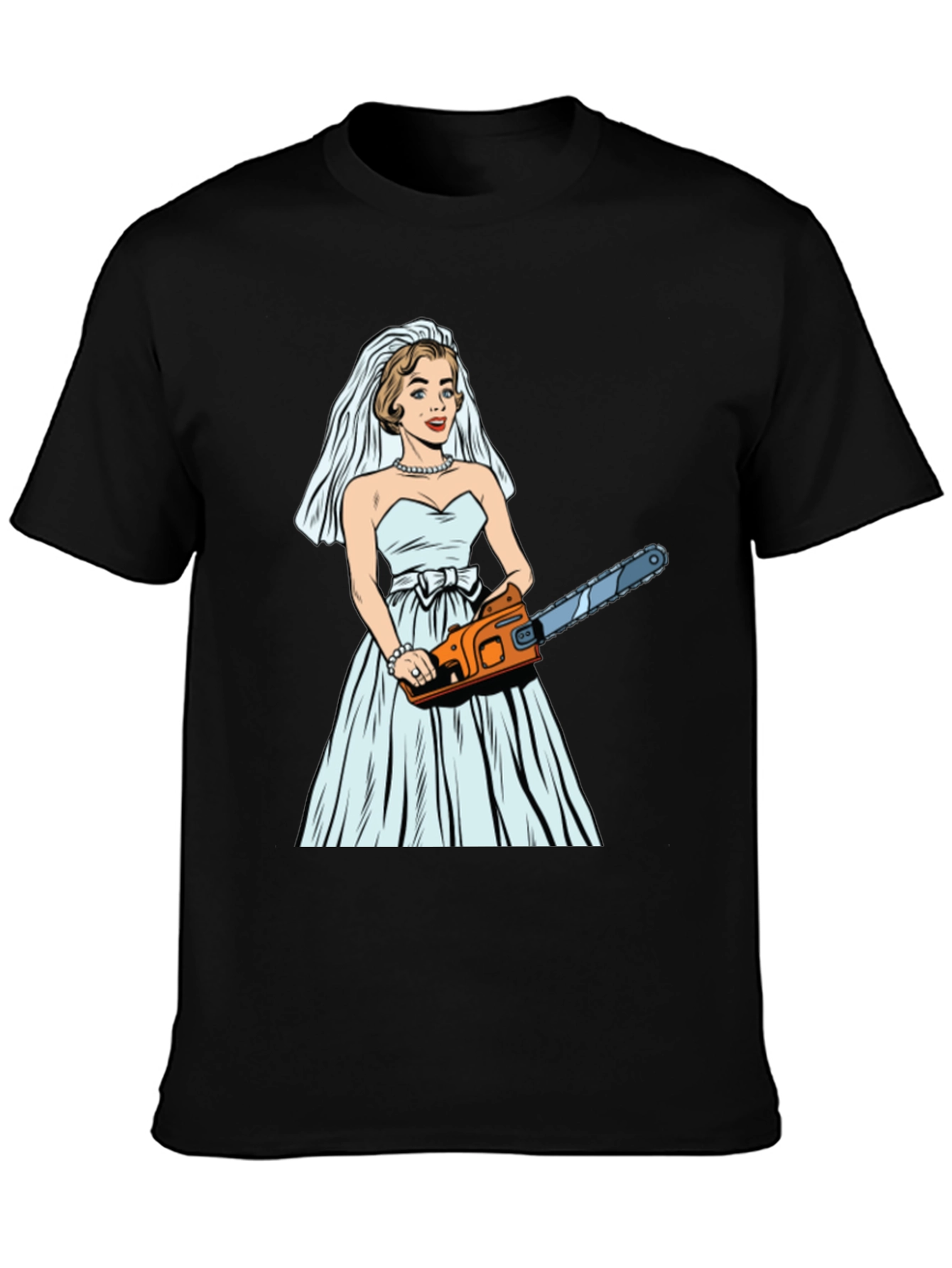 Black Bride with Chainsaw Graphic T-Shirt view 3