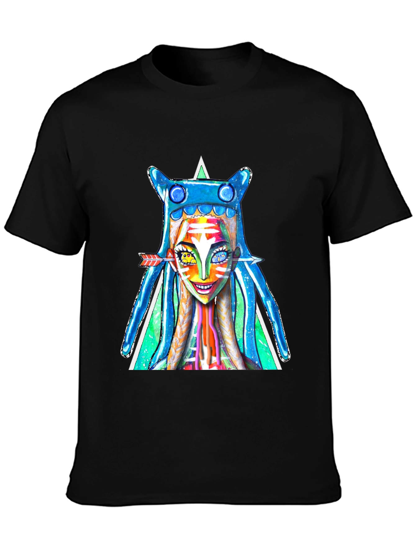 Black Funky Art T-Shirt - Colorful Character Graphic Tee view 3