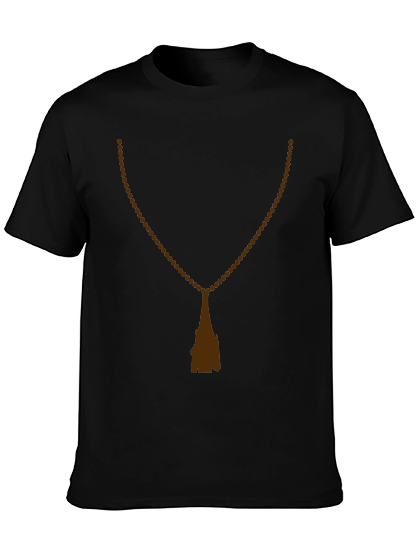 Black Men's Black T-Shirt with Rosary Beads Print view 3