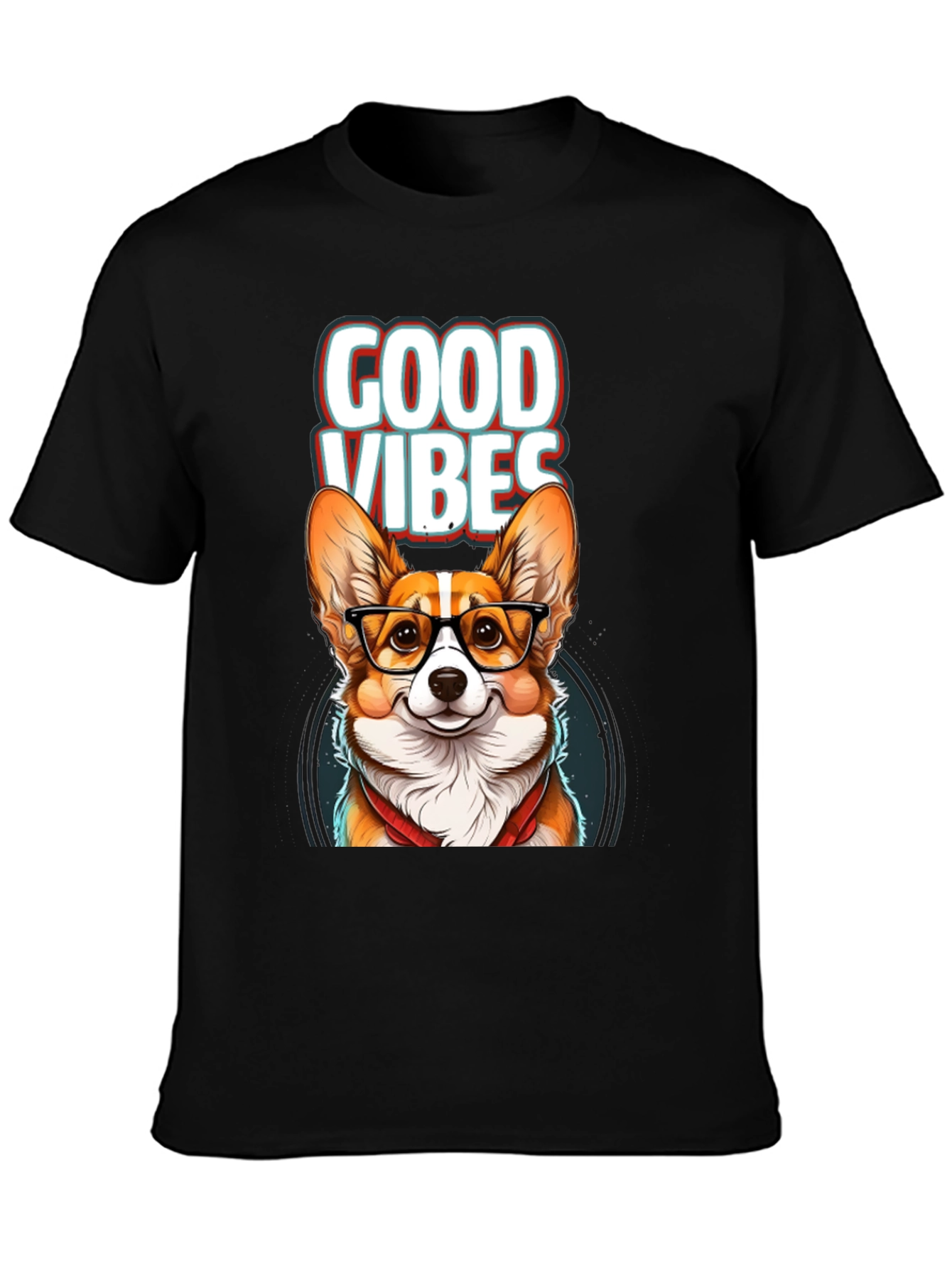 Black Good Vibes Corgi T-Shirt view 3