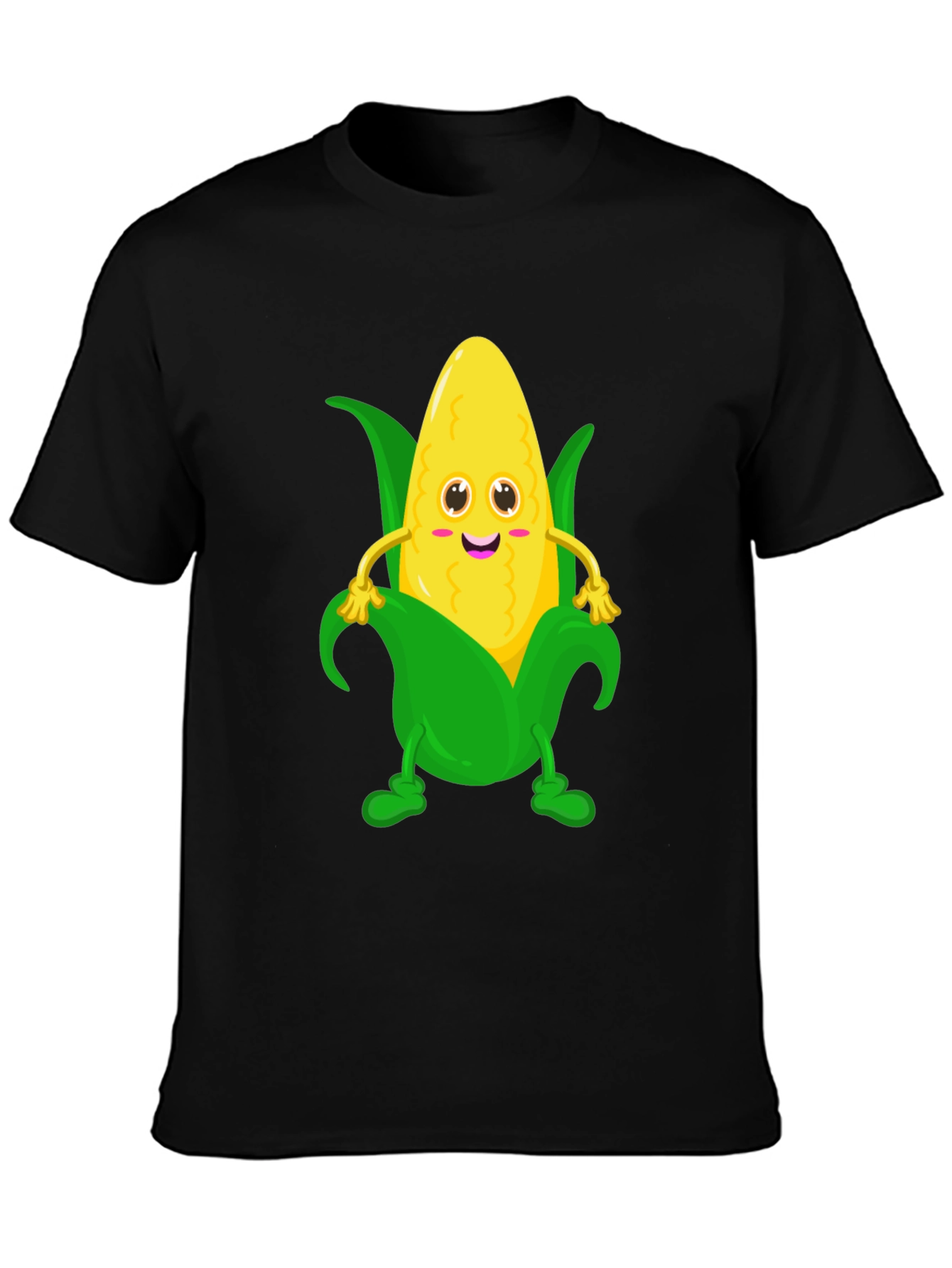 Black Funny Corn Cartoon Graphic Tee - Black Cotton T-Shirt view 3