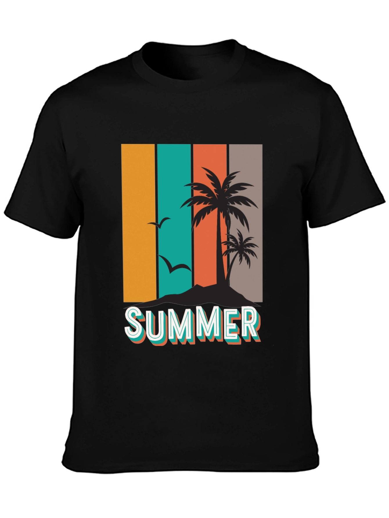 Black Retro Summer Palm Tree Graphic T-Shirt view 3