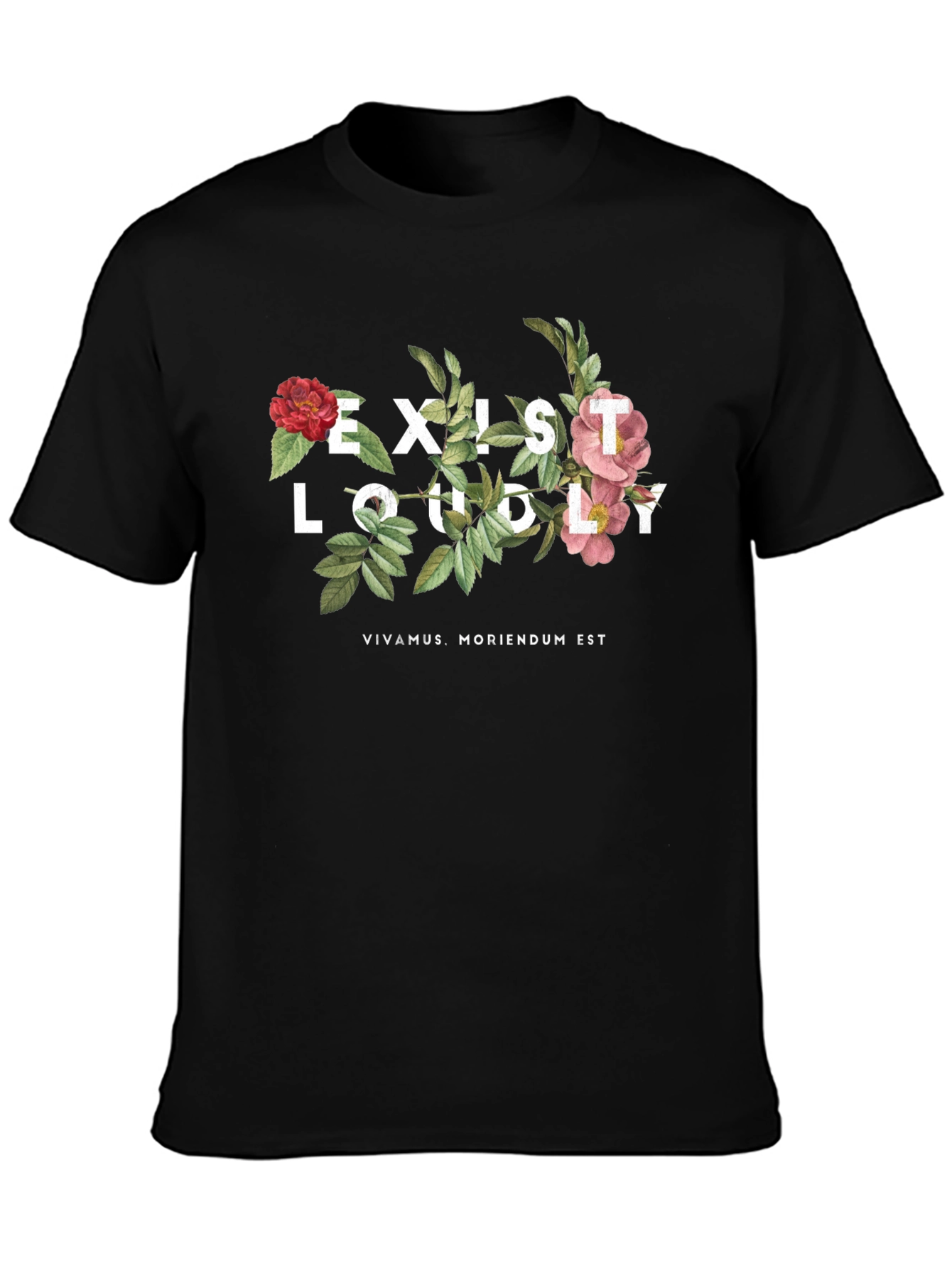 Black Exist Loudly Floral Print Black T-Shirt view 3