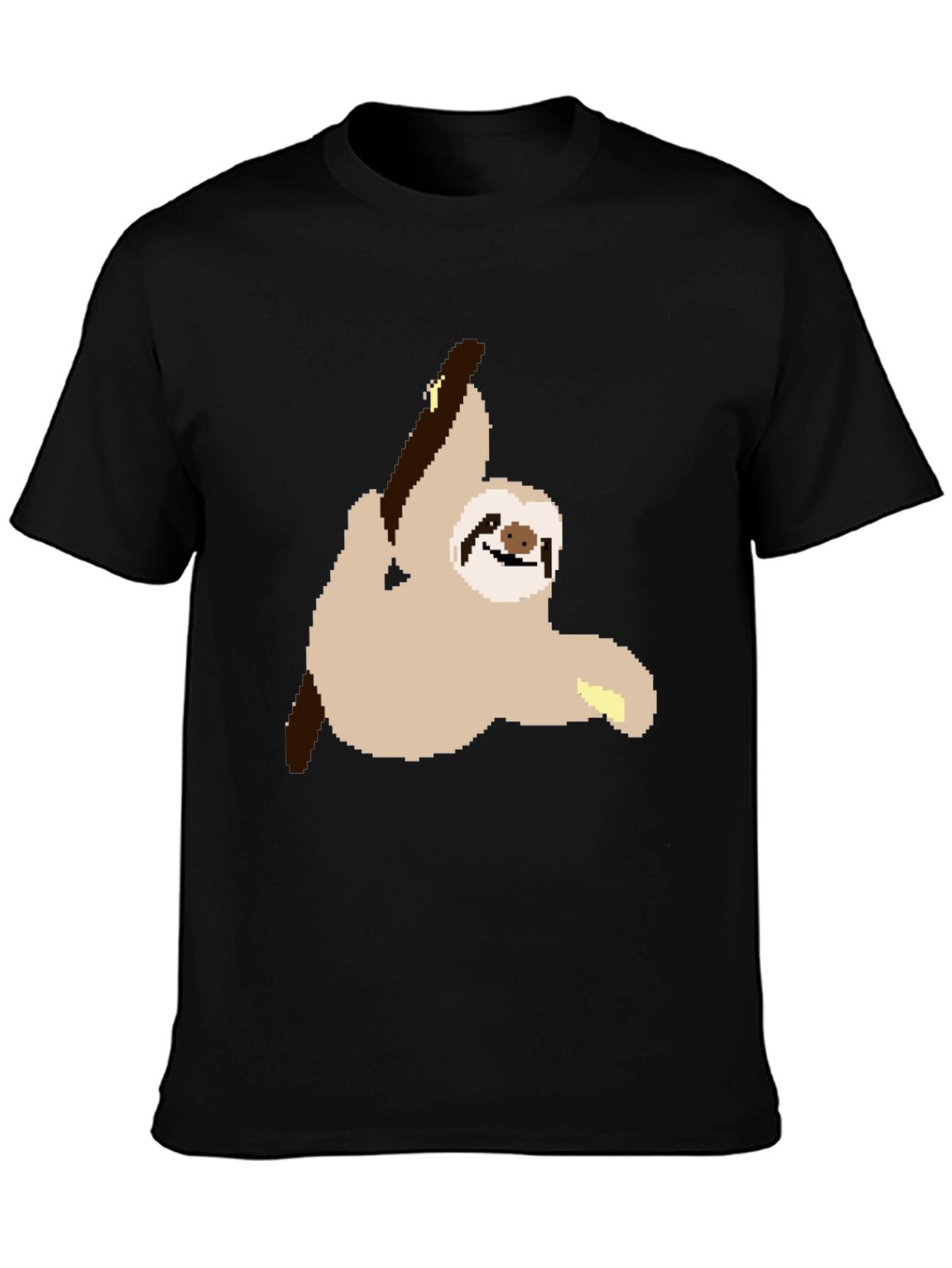 Black Pixel Sloth on Black T-Shirt view 3