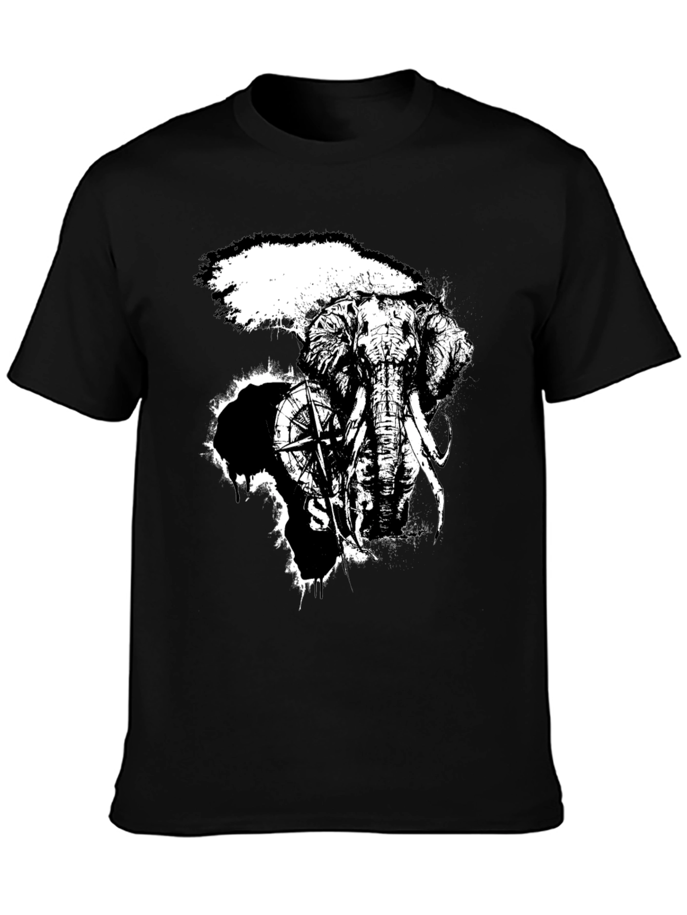 Black Elephant Compass Graphic Black T-Shirt view 3
