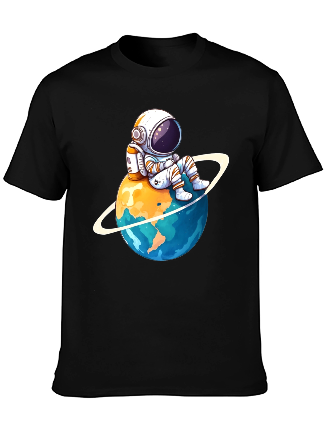 Black Astronaut on Planet T-Shirt - Black Cotton Graphic Tee view 3
