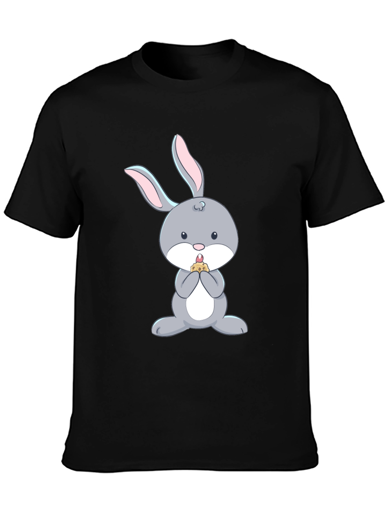 Black Cute Bunny Eating T-Shirt - Black Cotton Tee view 3