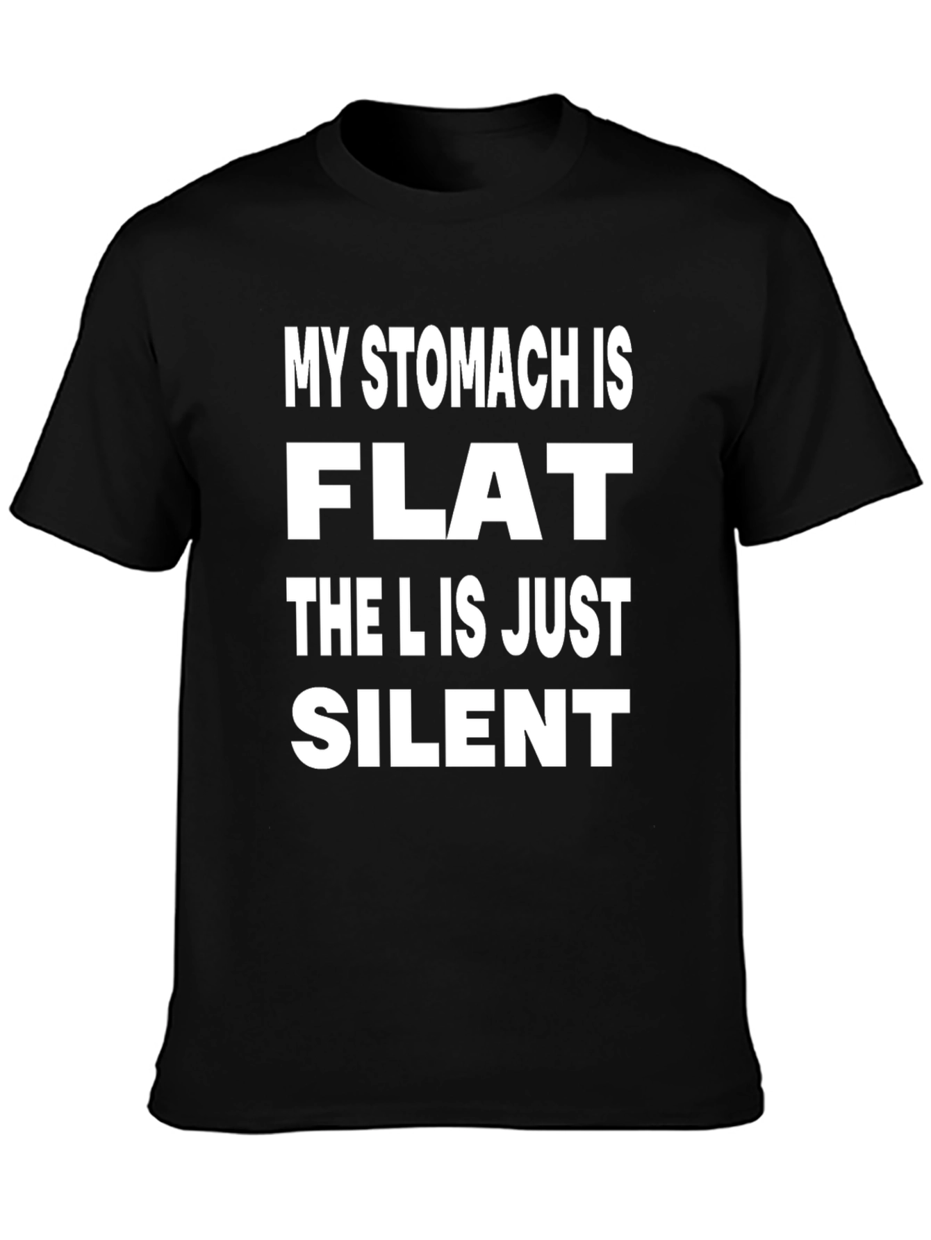 Black Funny Graphic Tee - My Stomach Is Flat T-Shirt view 3