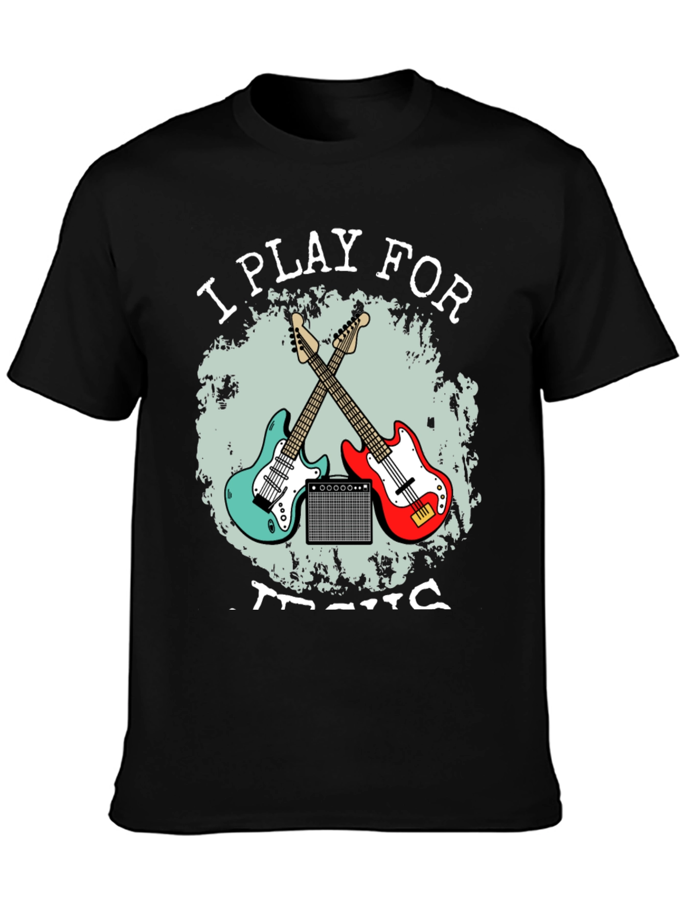 Black I Play For Music Guitar T-Shirt view 3