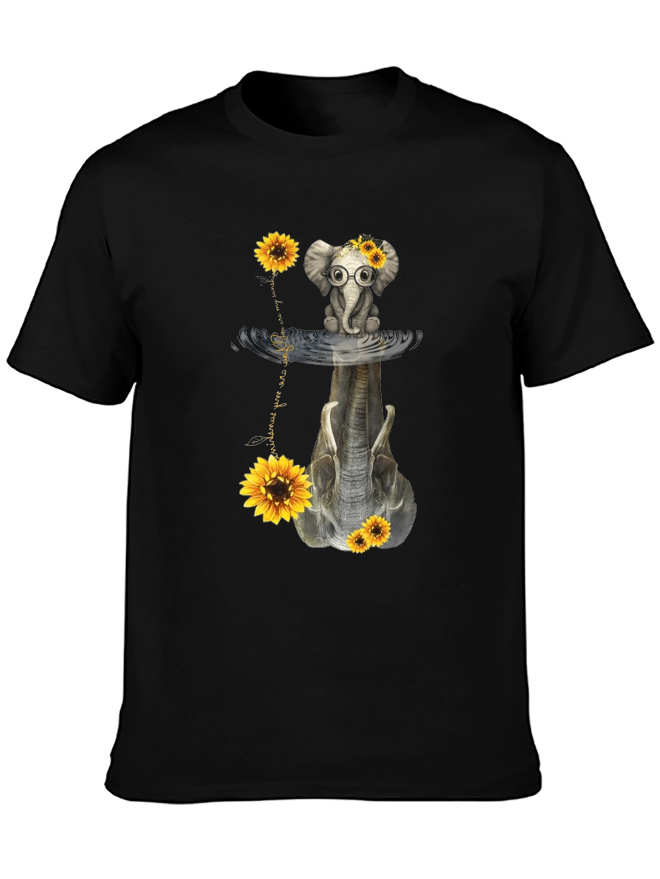 Black Elephant Sunflower Reflection Graphic Tee view 3